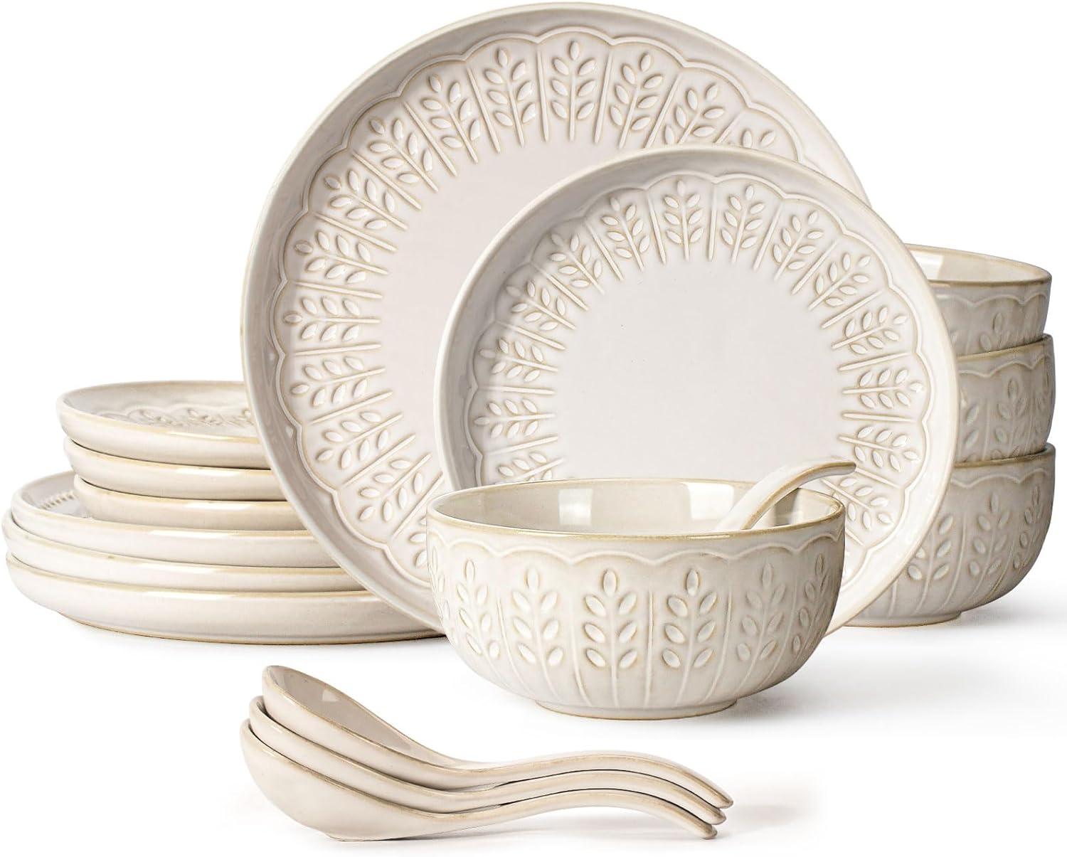Artena 16-Piece Embossed White Dinnerware Set 1