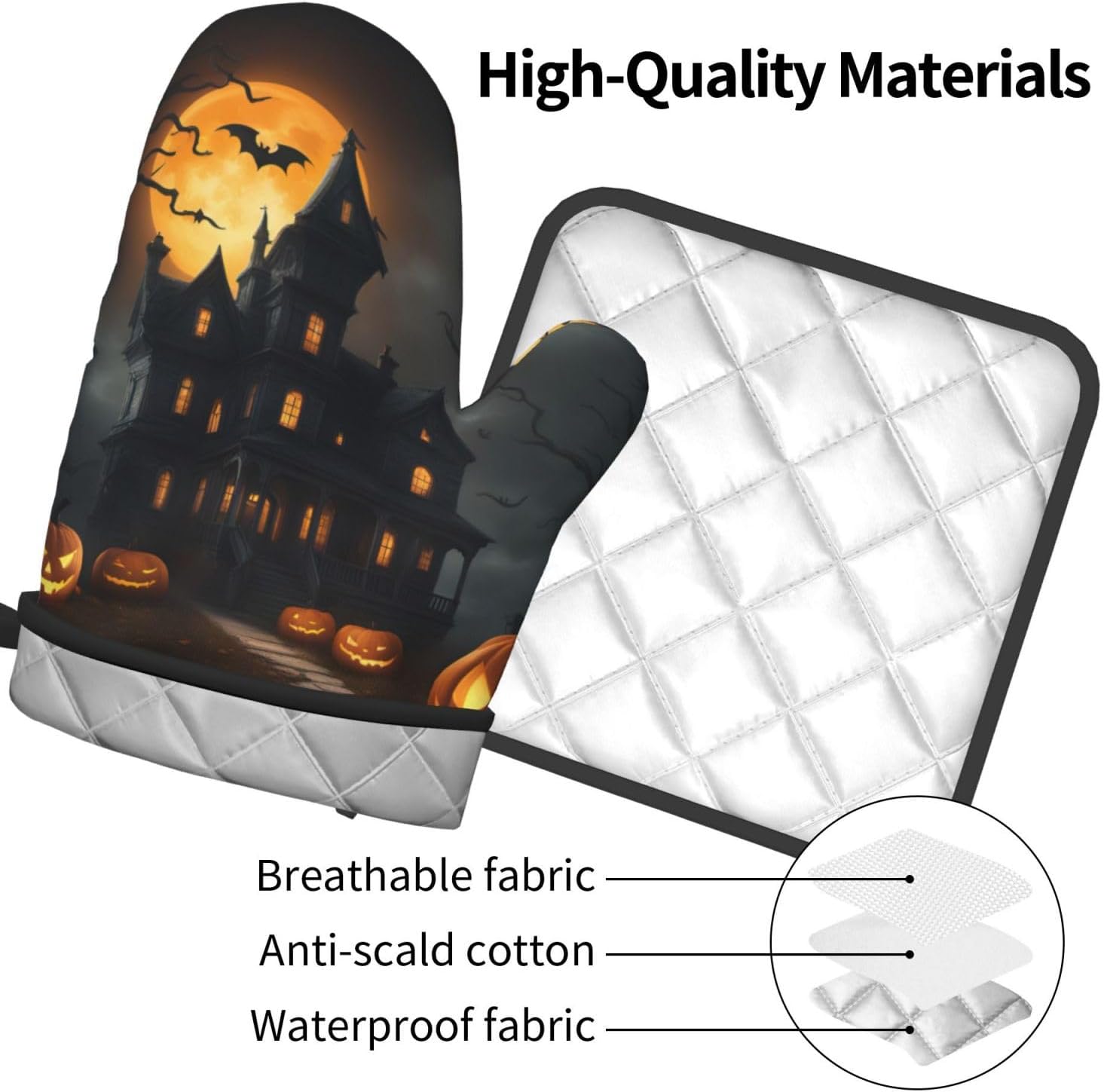 Halloween Horror Oven Mitts Set with Heat-Resistant Silicone Stripes