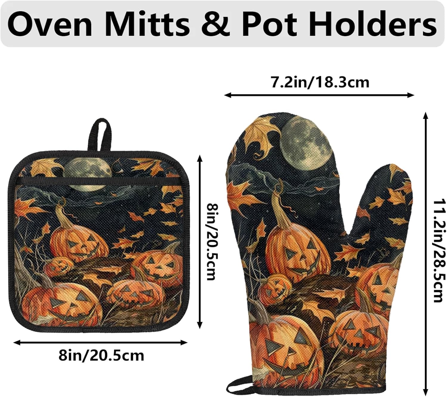 TropicalLife Halloween Pumpkin Oven Mitts 4Pcs Set