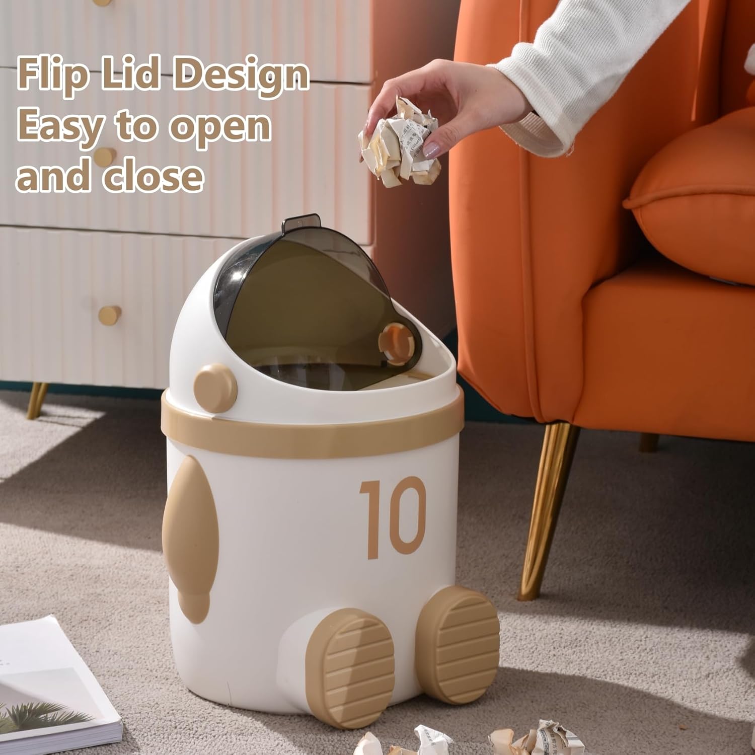 URALFA Astronaut Trash Can 12L Khaki with Swing Lid