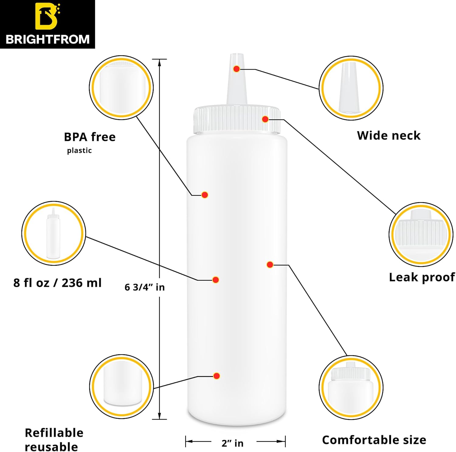 BRIGHTFROM 8 Oz Clear Condiment Squeeze Bottles 2 Pack