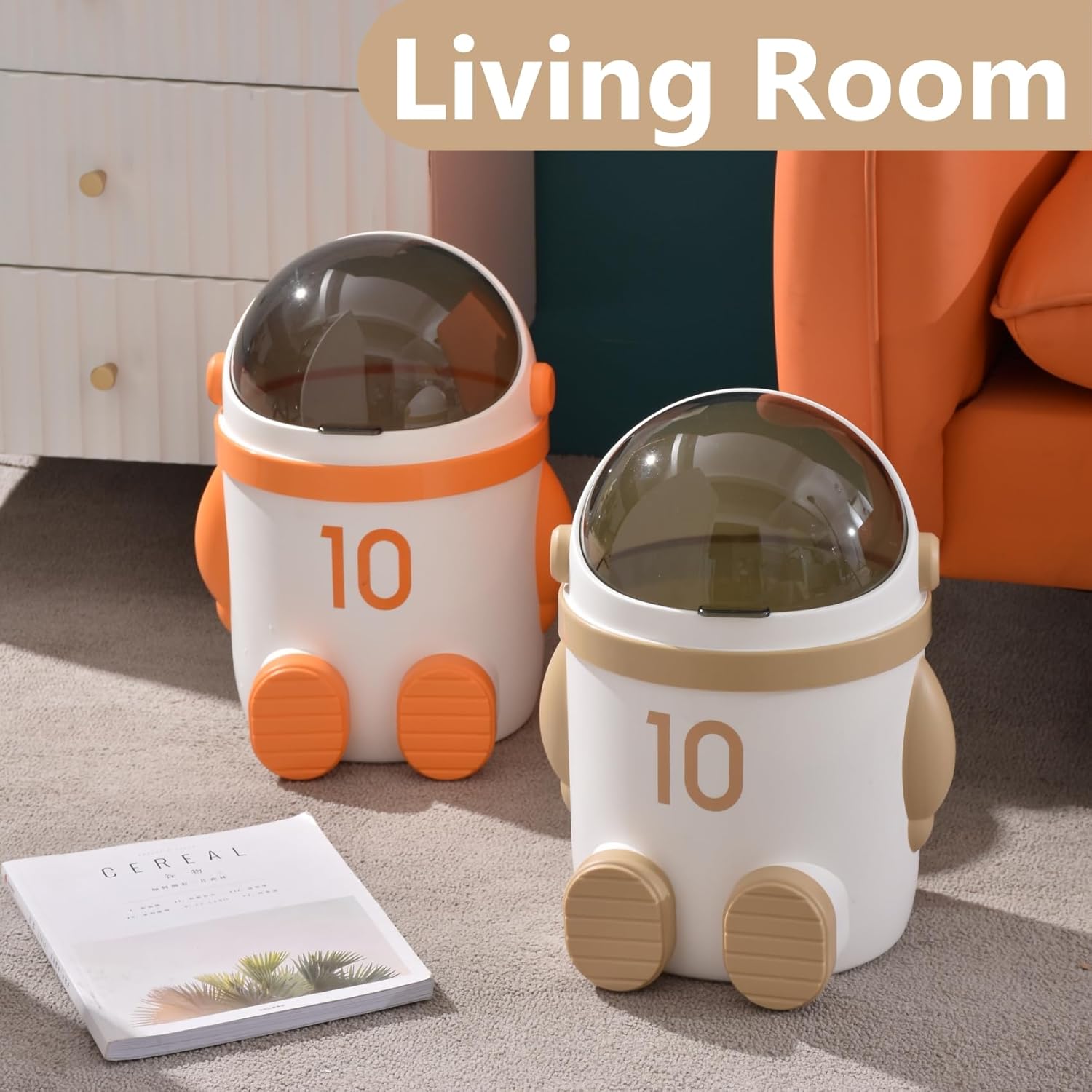 URALFA Astronaut Trash Can 12L Khaki with Swing Lid
