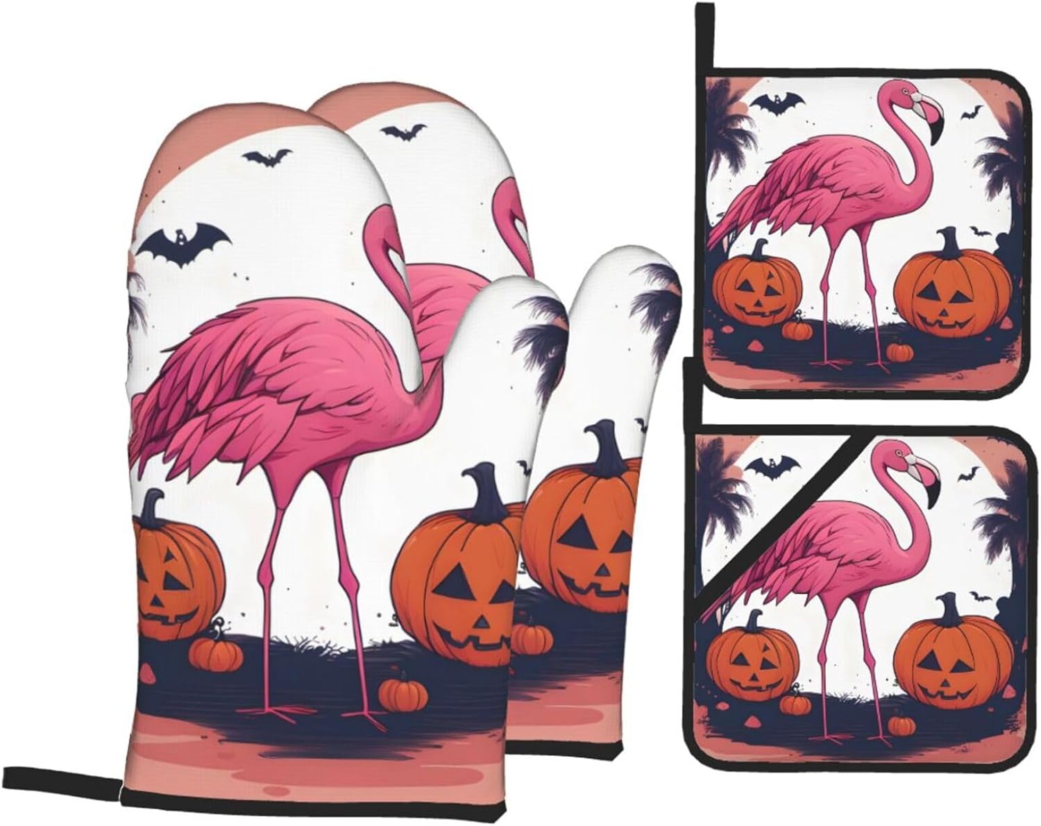 Oven Mitts Set of 4 with Flamingo Print