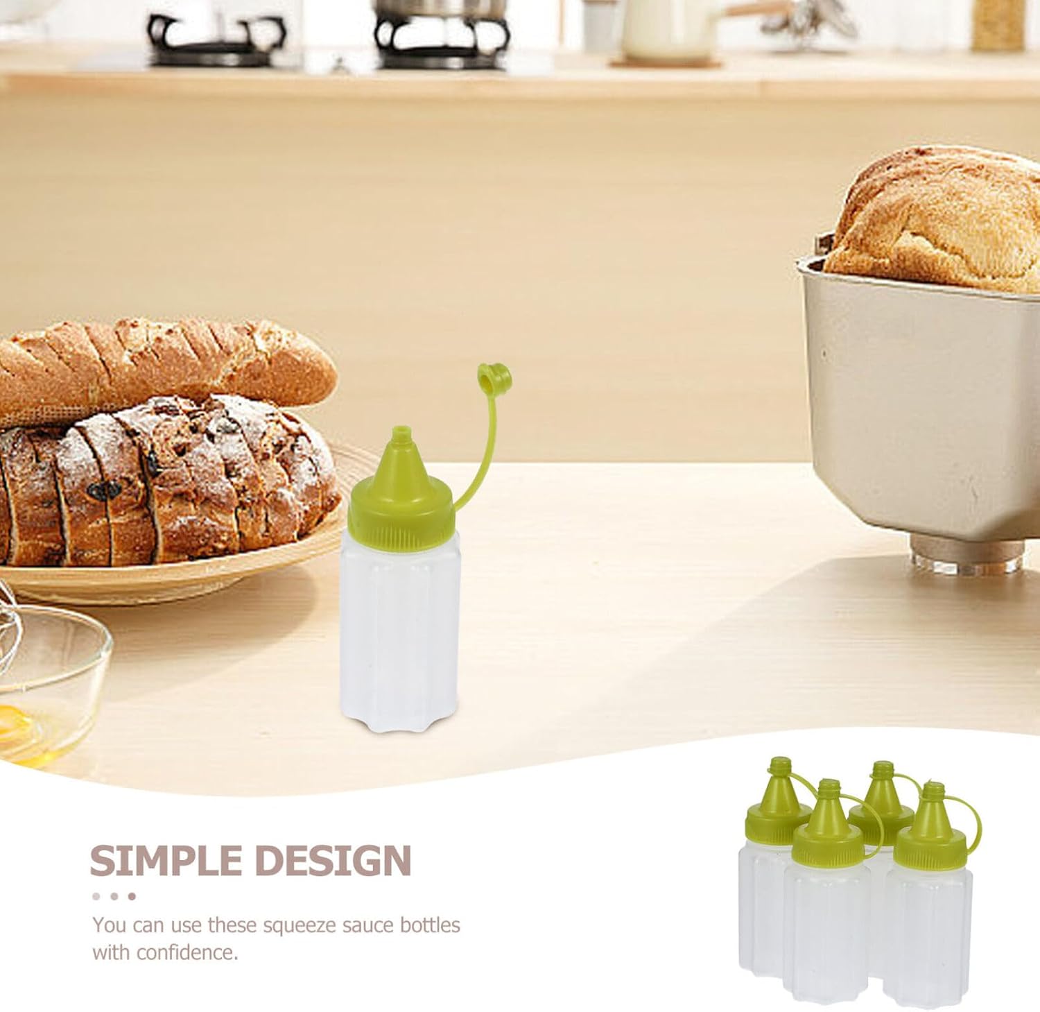Luxshiny 4PCS Condiment Squeeze Bottles with Green Cap