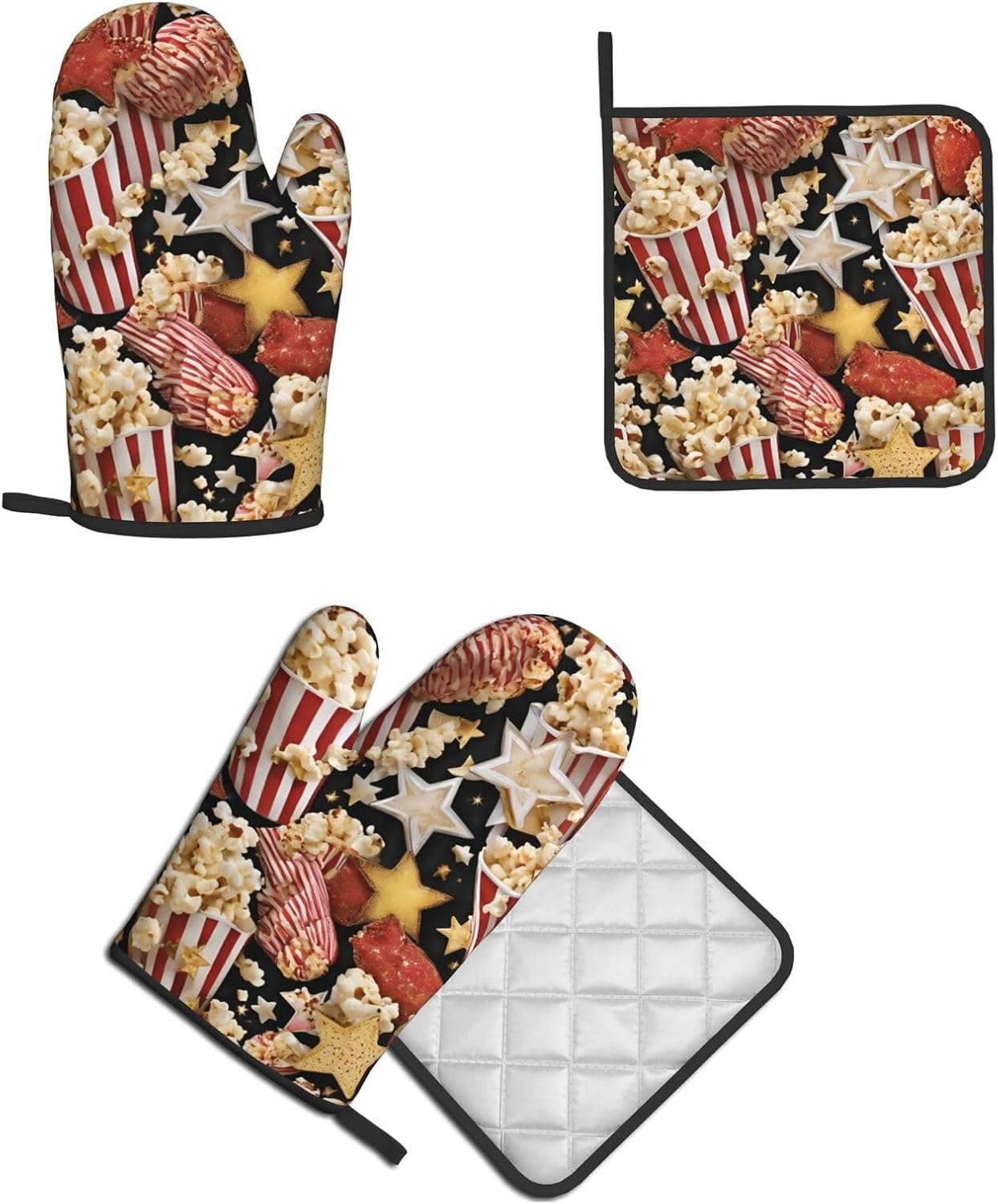 Quopvn Popcorn Print Oven Mitts and Pot Holders 2pcs Set