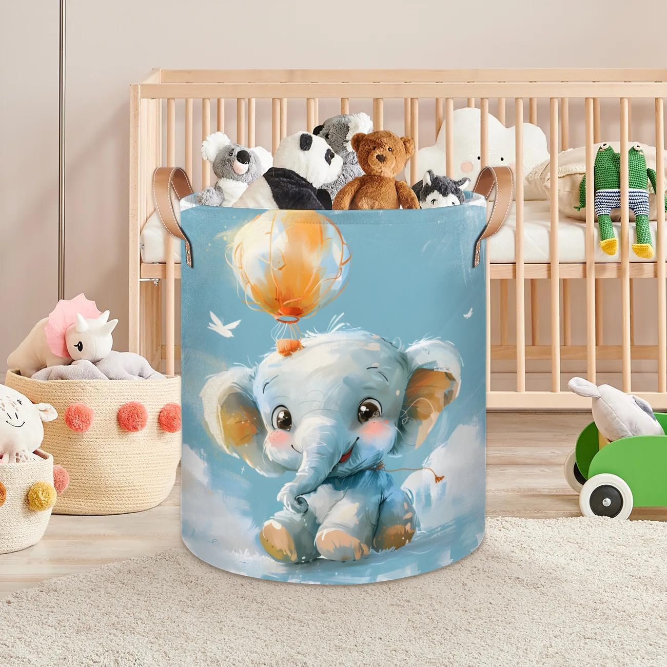 Tiaortas Elephant Balloon Laundry Basket for Kids Collapsible and Lightweight