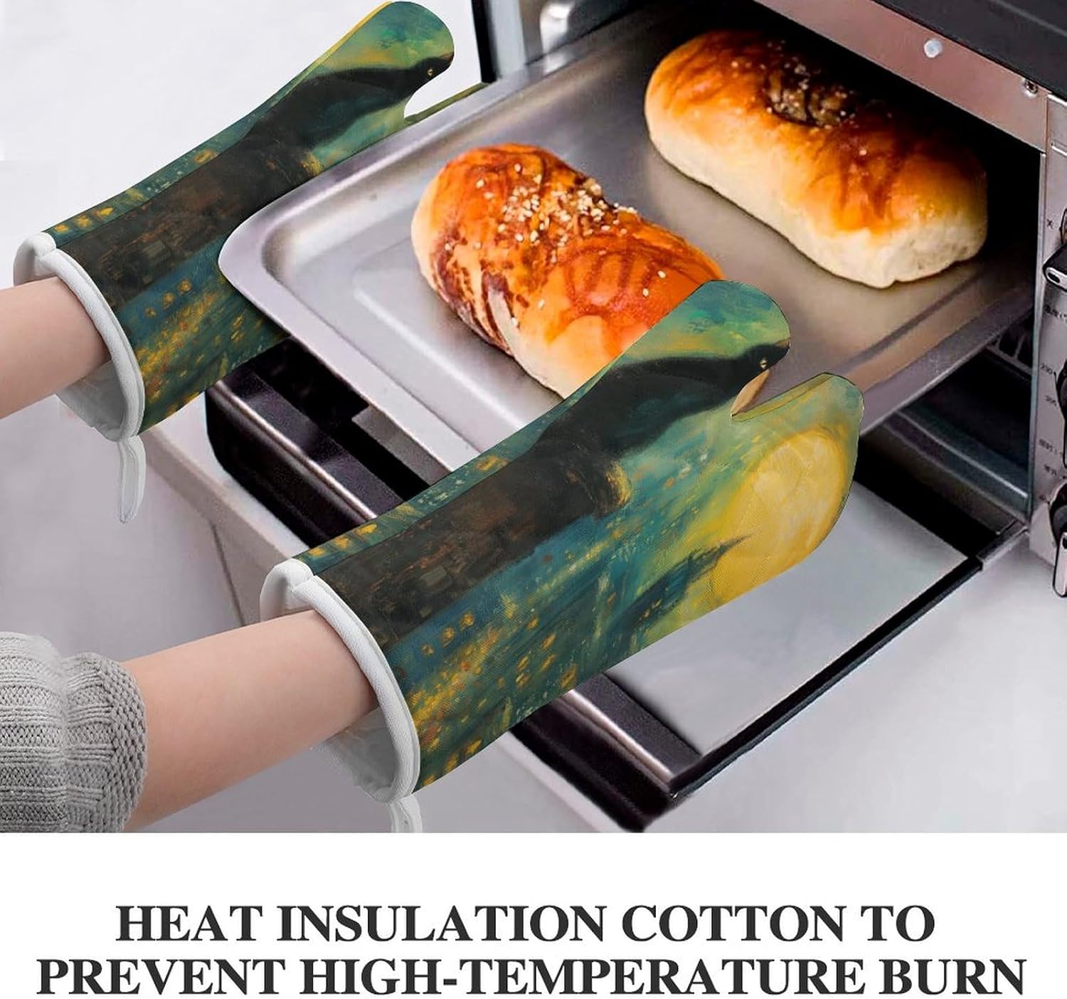 Black Cat Oven Mitts 2 Pcs Halloween Non-Slip Heat Resistant Baking Gloves