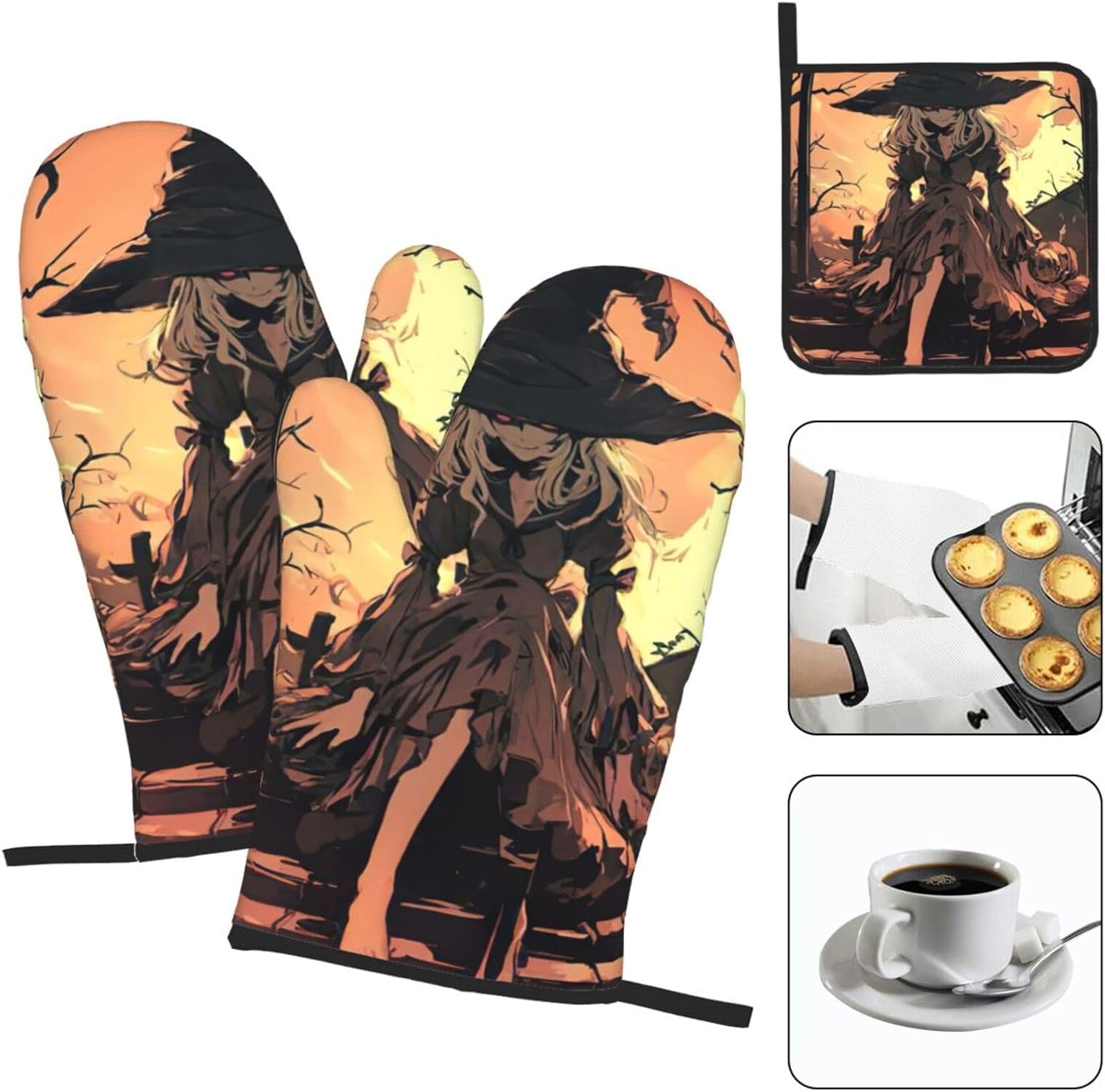 Halloween Horror Print Oven Mitts 3-Piece Set