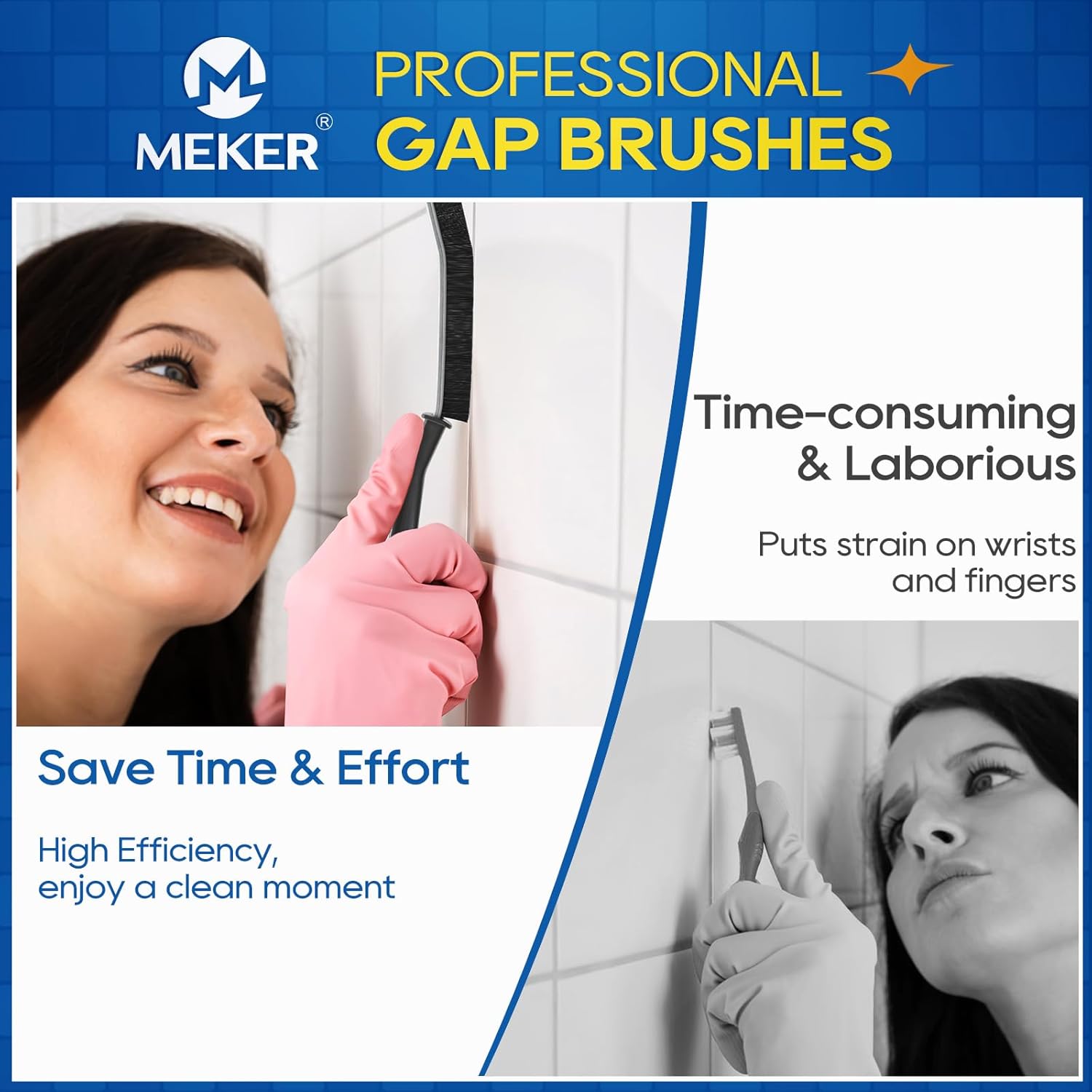 MEKER Crevice Cleaning Brush Set 4PCS Hard Bristle