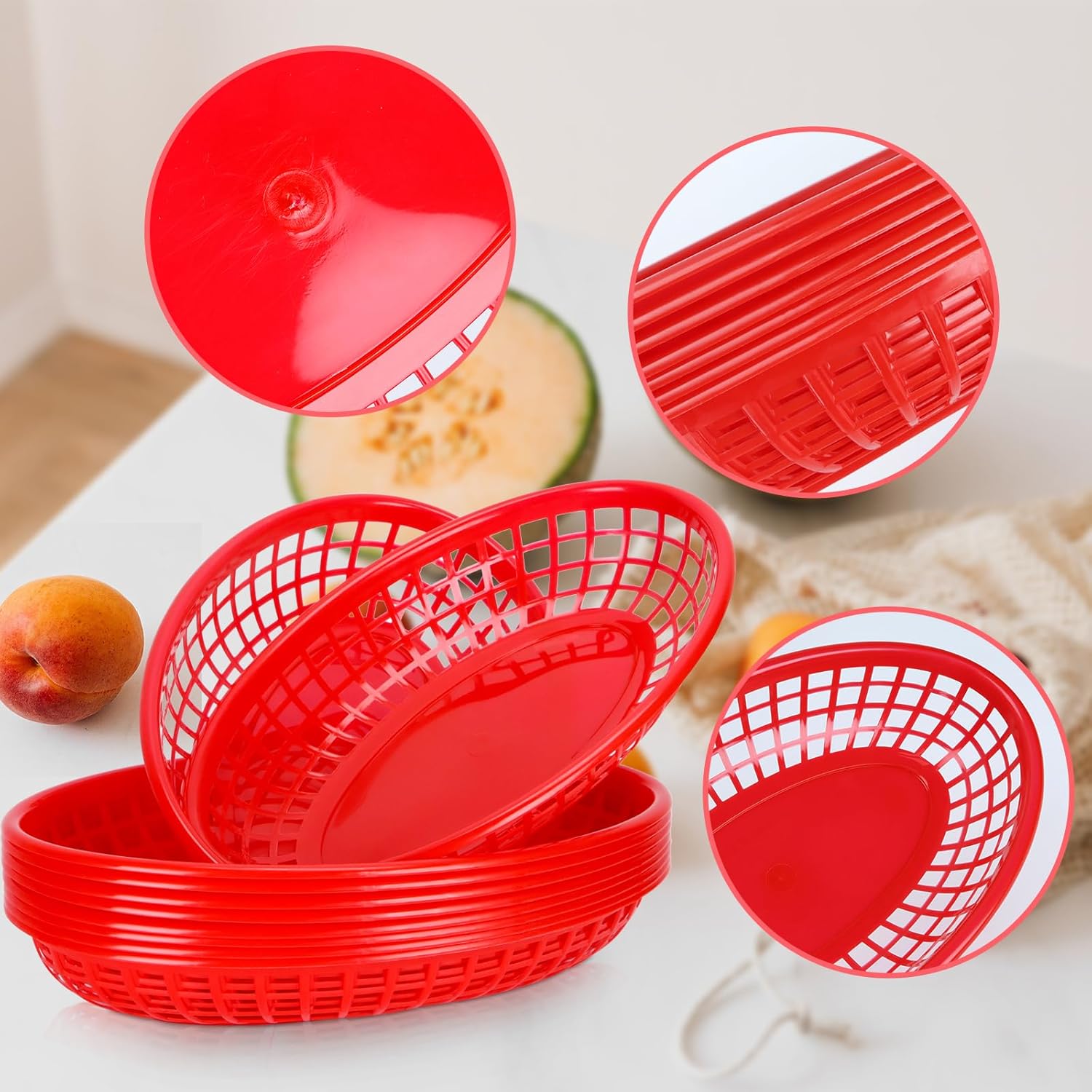 50 Pack Red Plastic Food Baskets for Serving