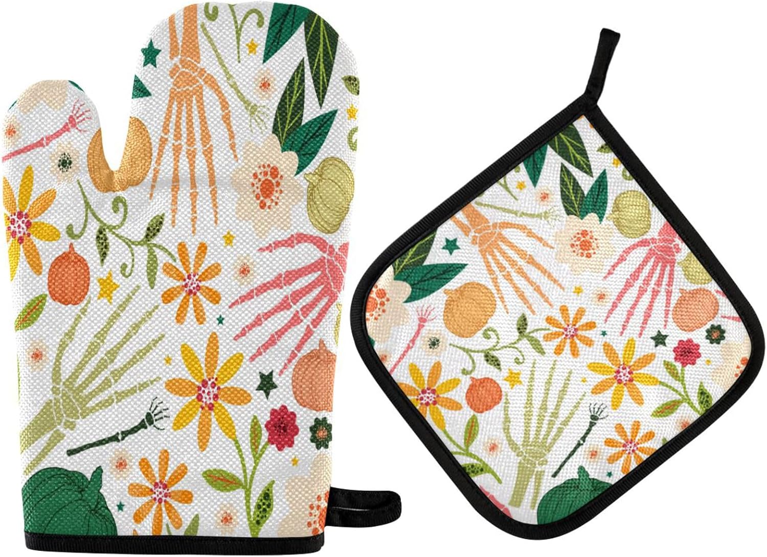 QUGRL Halloween Bones Oven Mitts Pot Holders Set