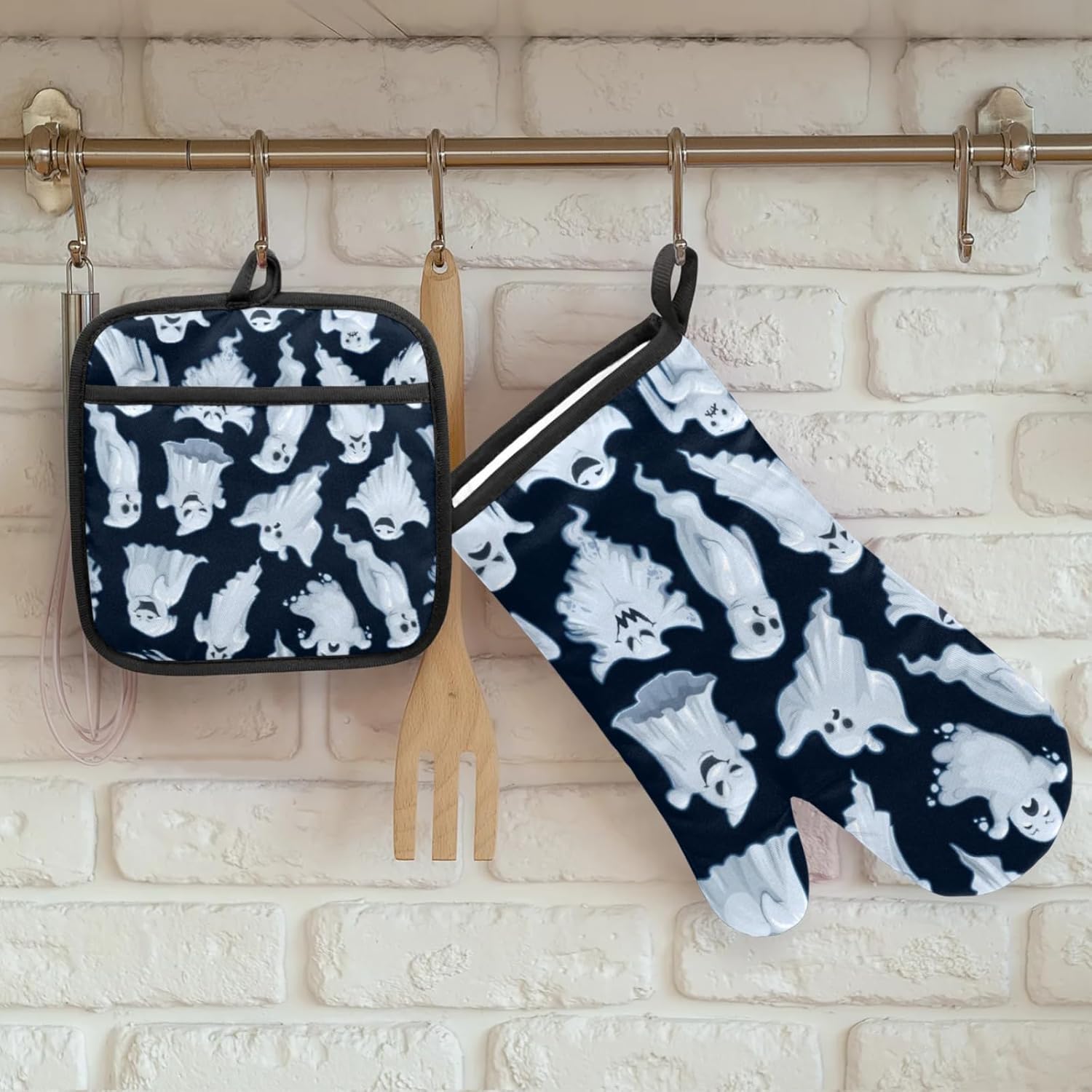 Aglebo Halloween Scary Night Ghost Oven Mitts Set of 2