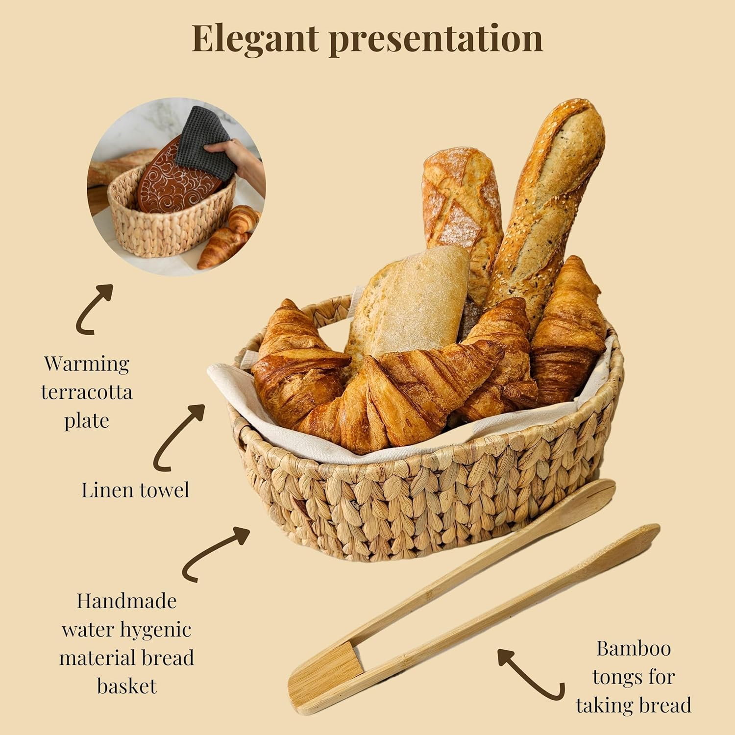 Bread Warmer Basket with Stone - 118x9x472 Inches