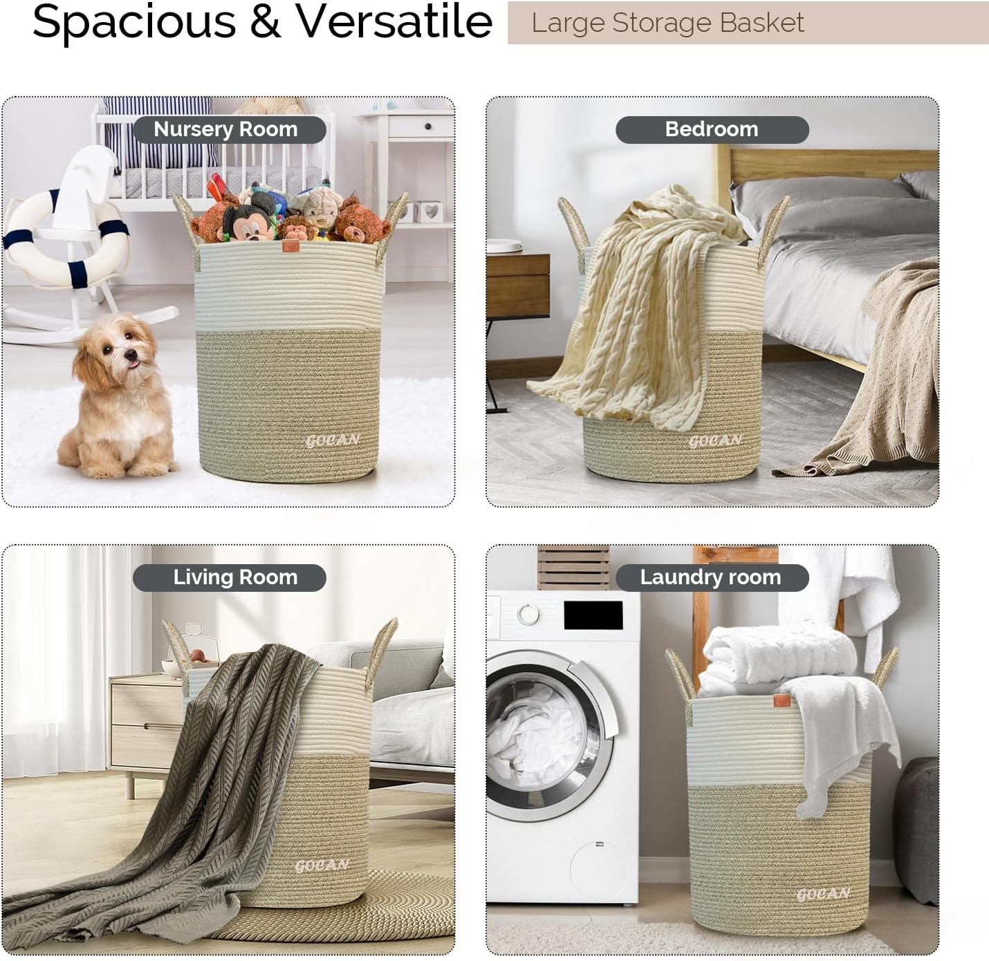 GOCAN Large Tall Laundry Hamper Basket Woven Storage 1