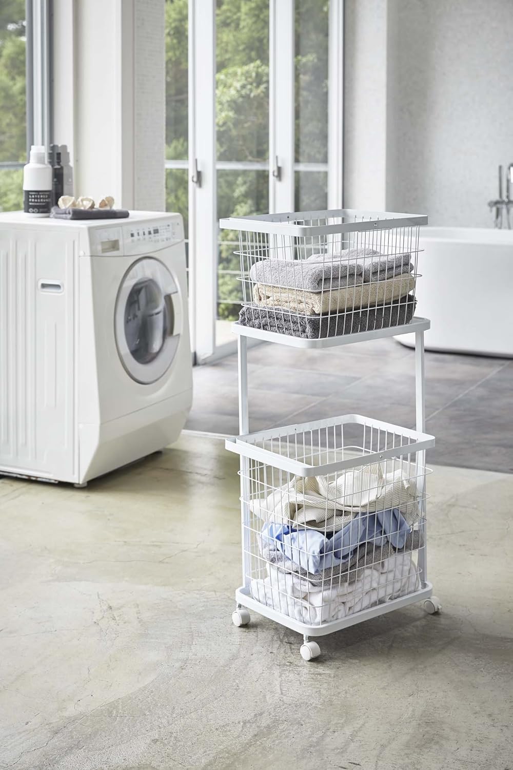 Yamazaki Home Steel Cart for Tower Laundry Basket Wagon White