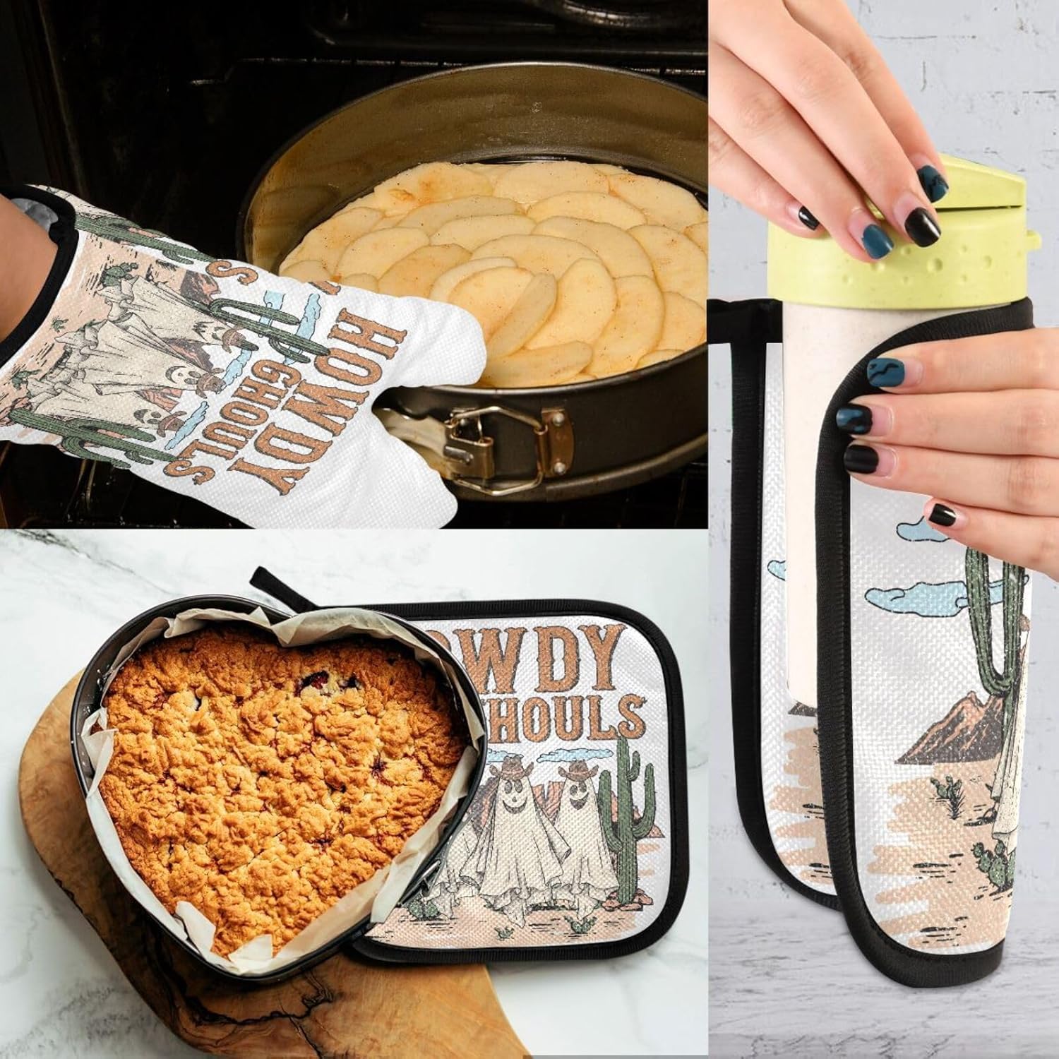 FFYHO Western Halloween Oven Mitts Pot Holder Set 1