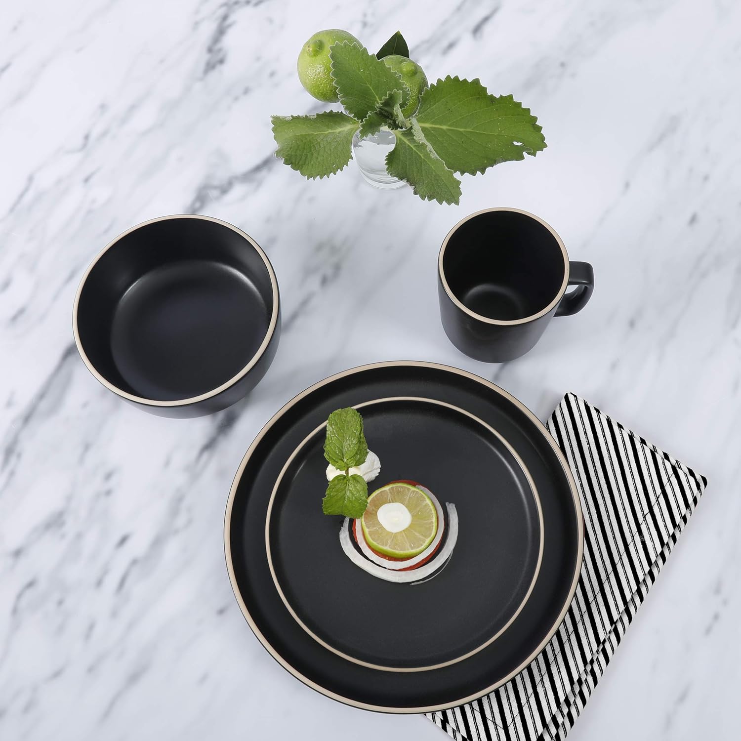 Gibson Home Zuma 16 Piece Round Dinnerware Set Matte Black