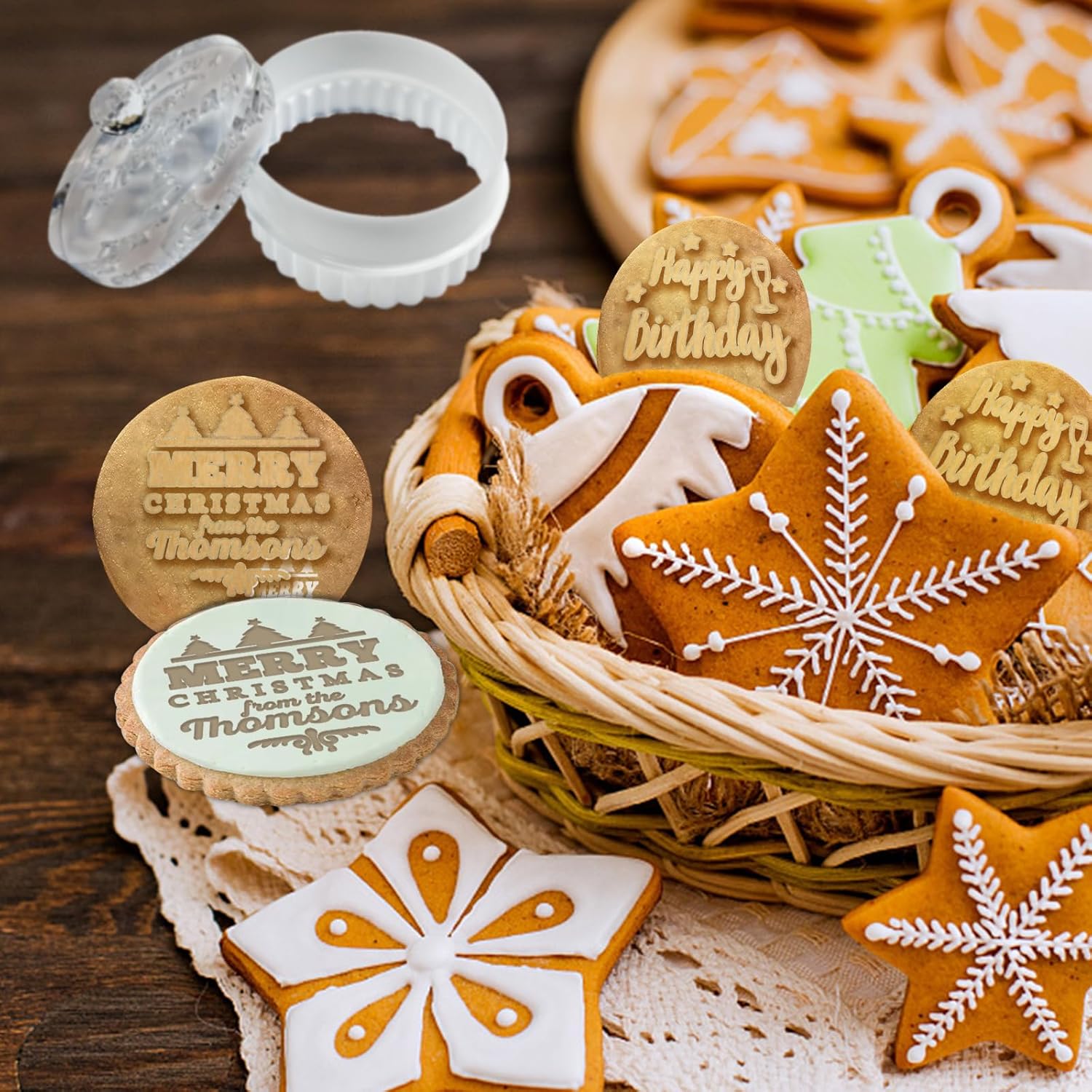 Custom Christmas Cookie Stamp with Last Name
