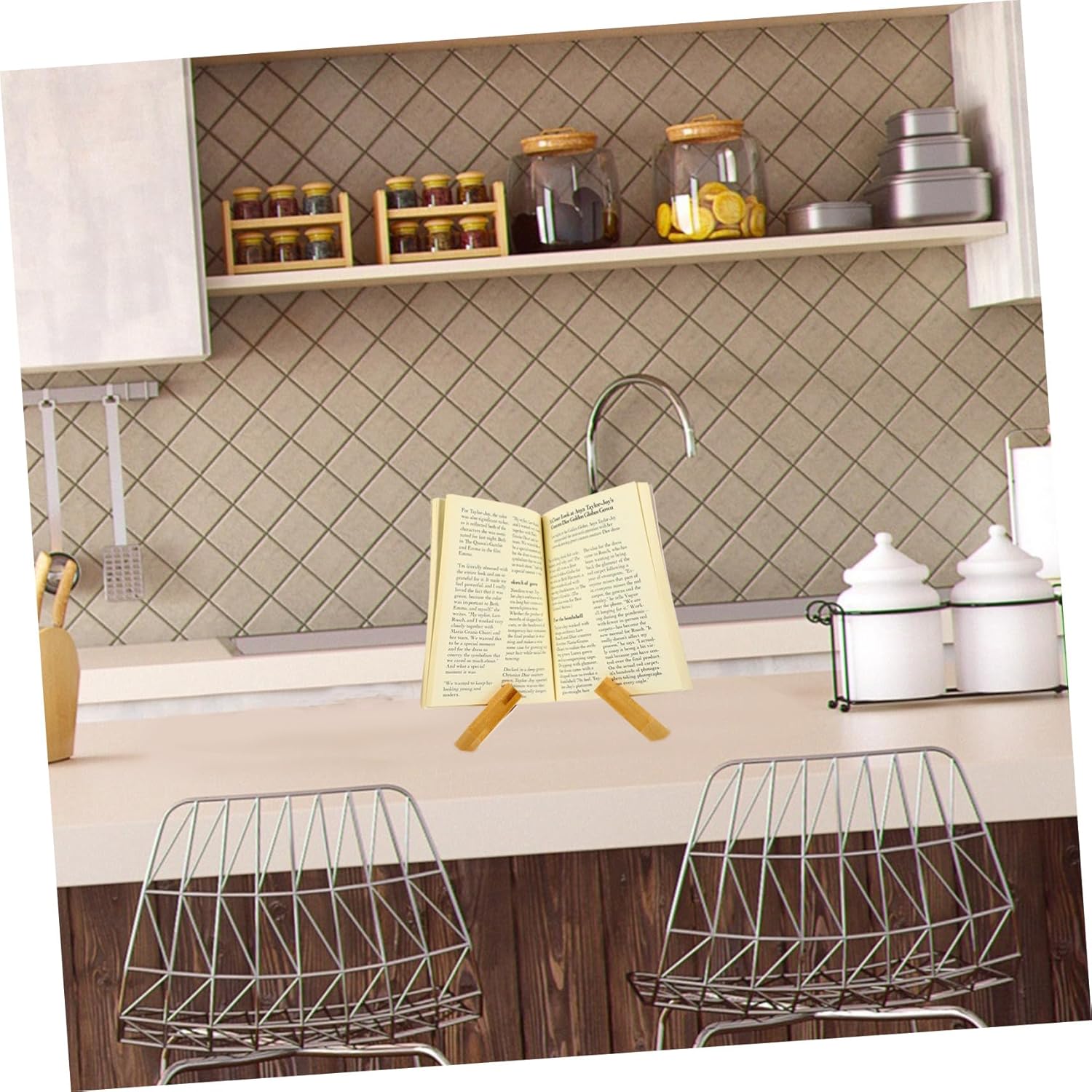 VOSAREA Portable Book Rack Lightweight Wooden Recipe Stand for Home
