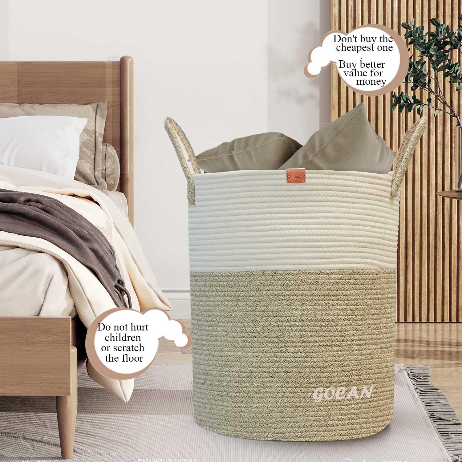 GOCAN Large Tall Laundry Hamper Basket Woven Storage 1