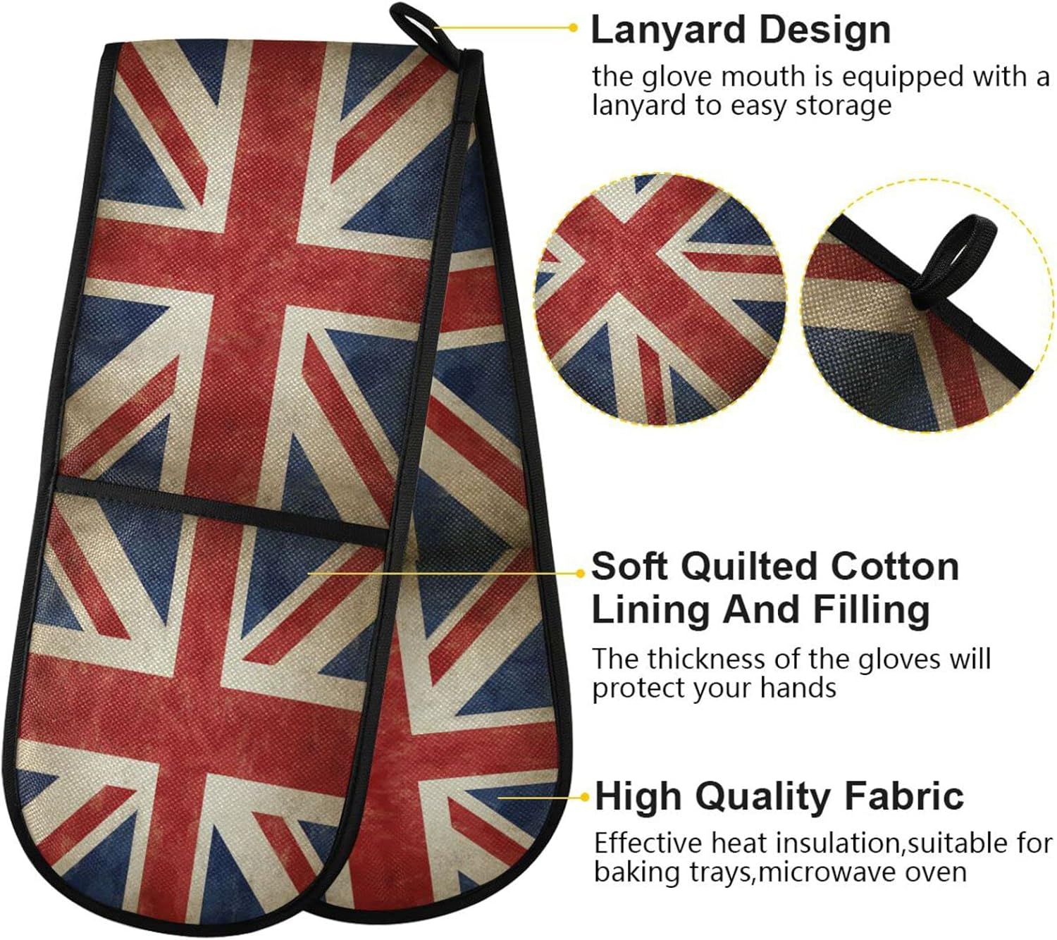Quteprint Long Double Oven Mitts with UK Flag Pattern