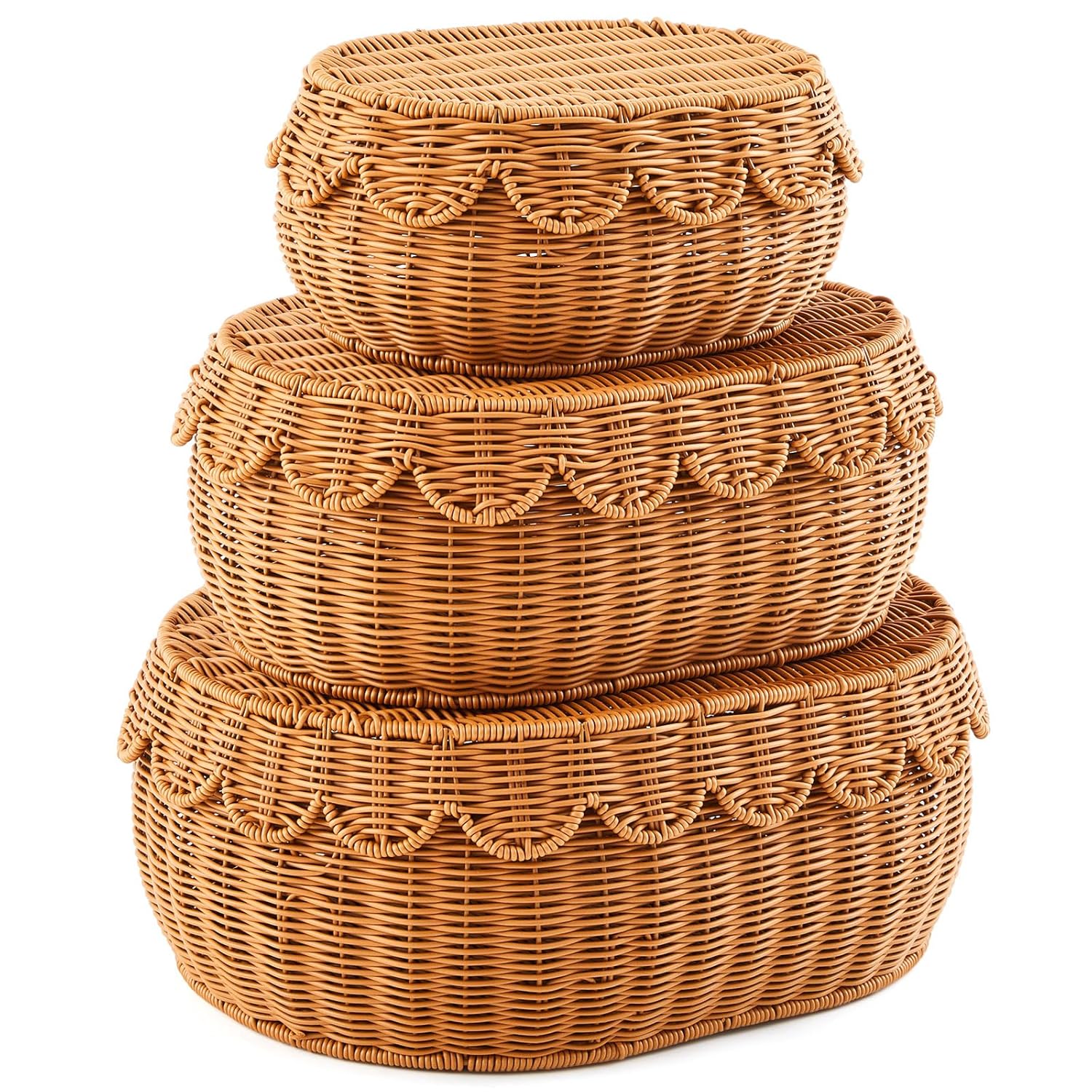 Juexica 3 Pcs Scalloped Wicker Storage Basket Set 1