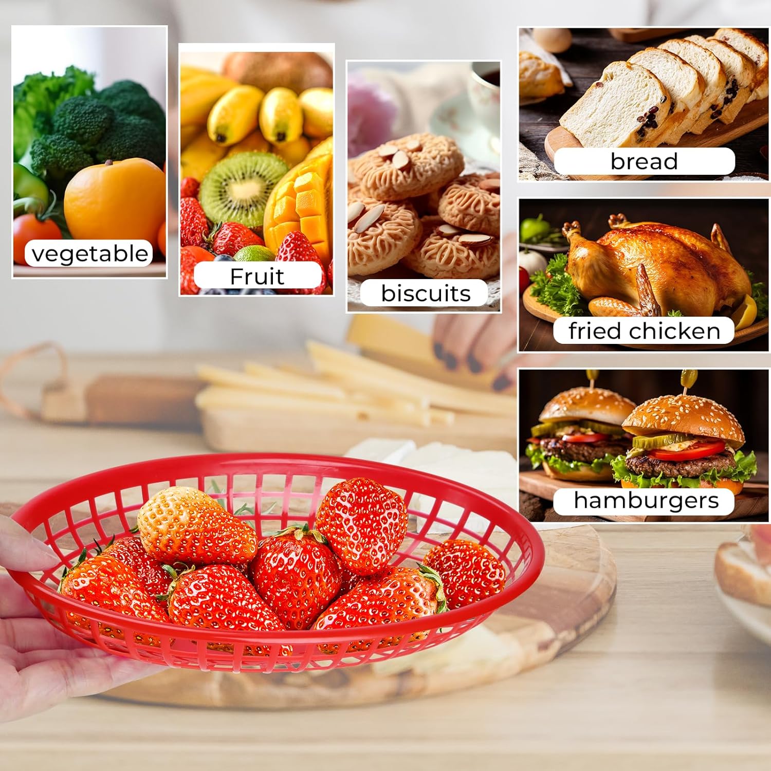 50 Pack Red Plastic Food Baskets for Serving