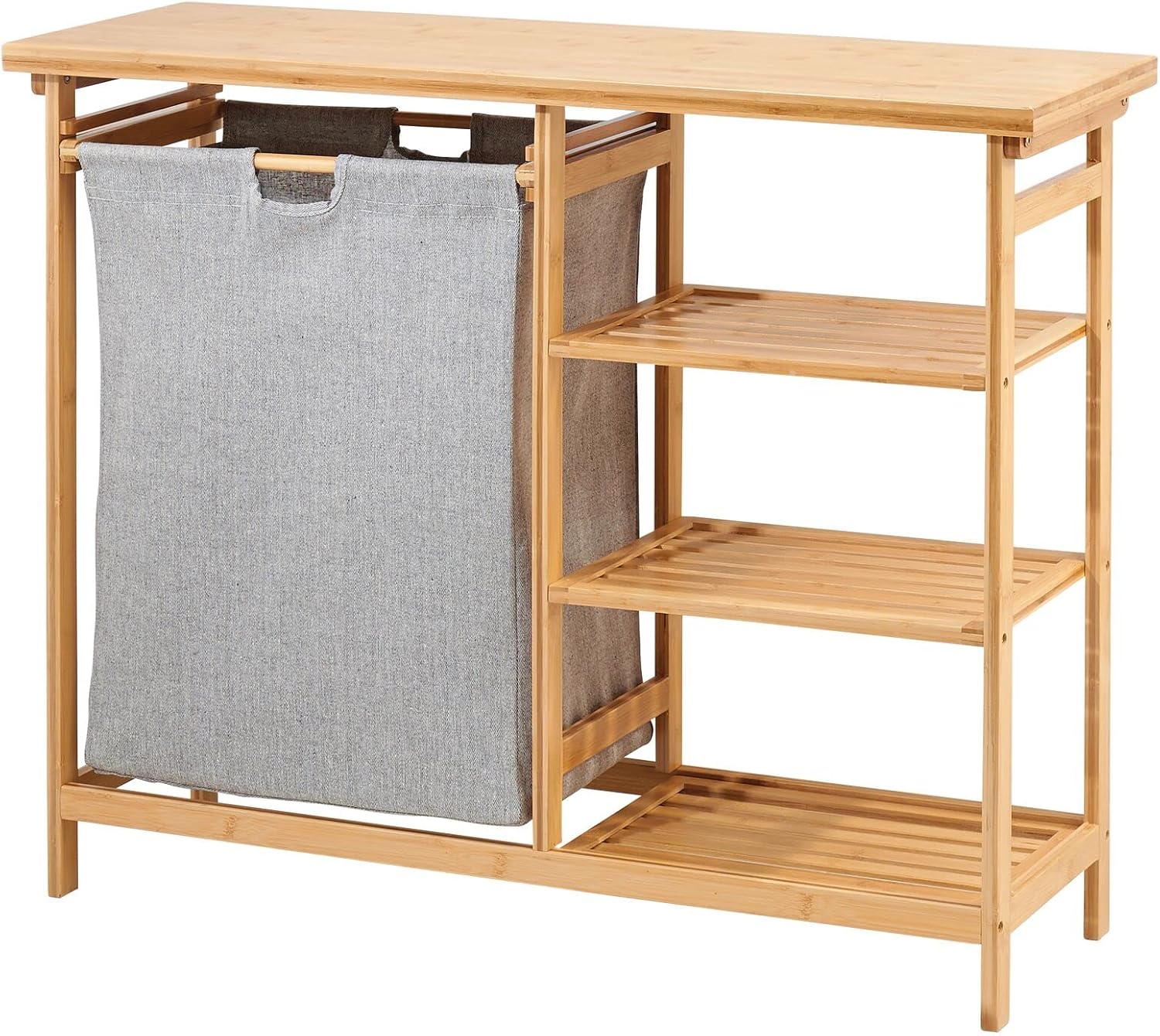 mDesign Bamboo Laundry Hamper with Shelves and Storage Surface