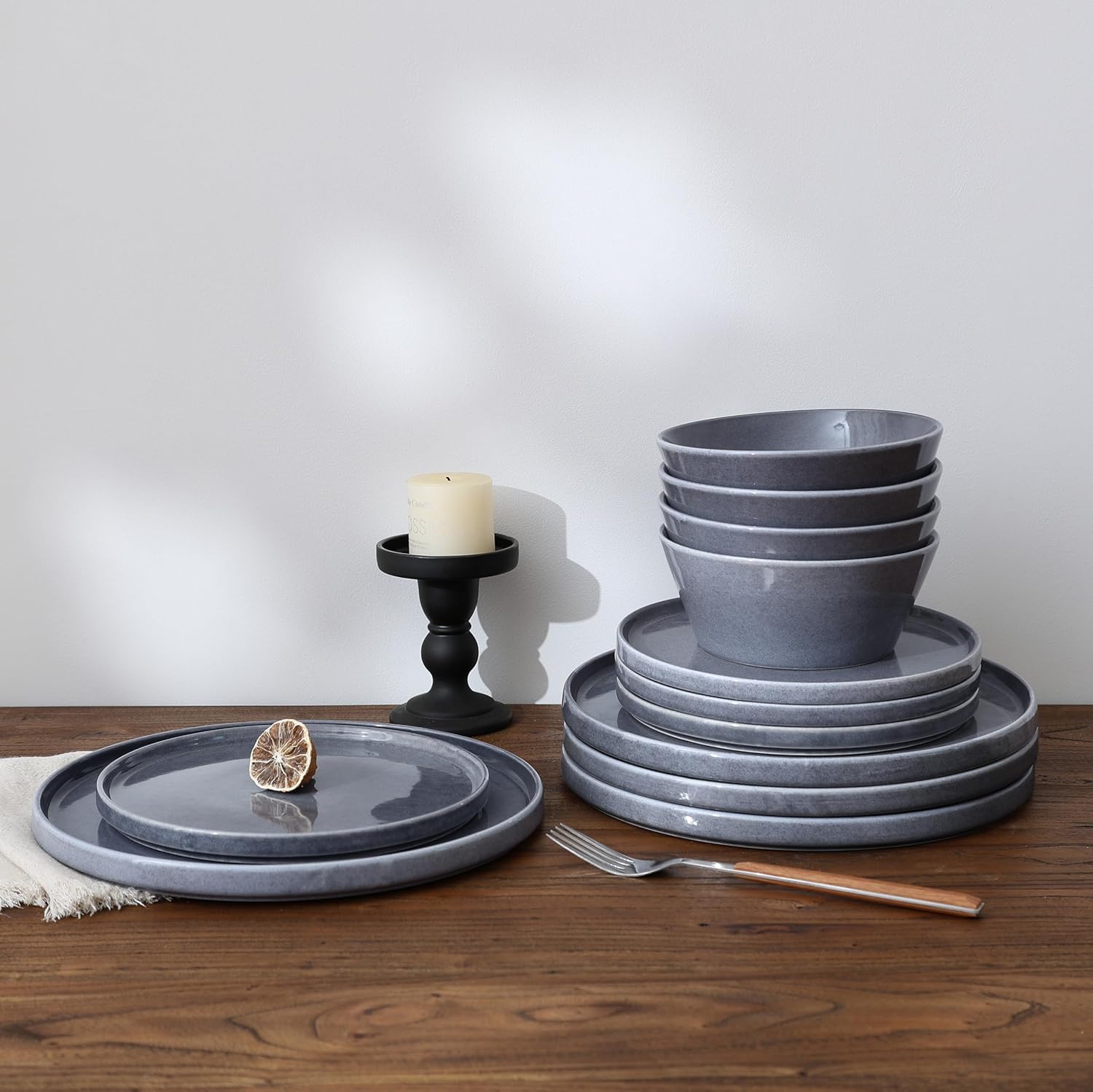 Famiware Annecy Misty-Blue Dinnerware Set for 4