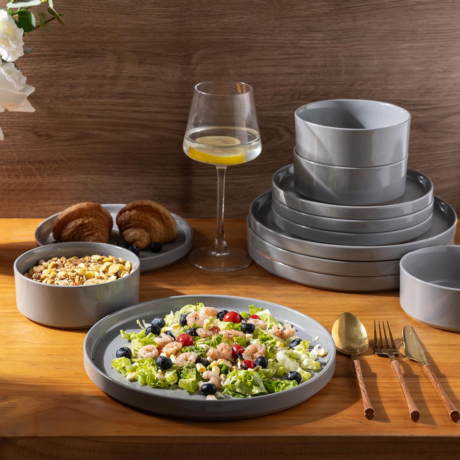 AmorArc 24PCS Rustic Ceramic Dinnerware Set