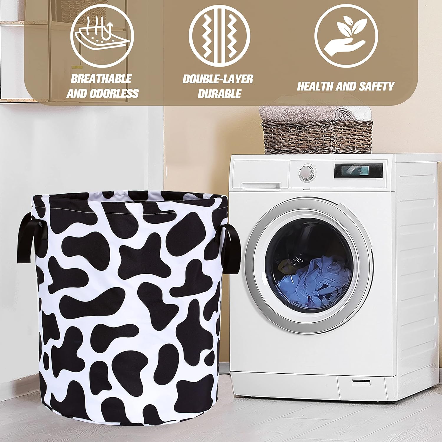 NUTAINLA Cow Print Foldable Laundry Basket