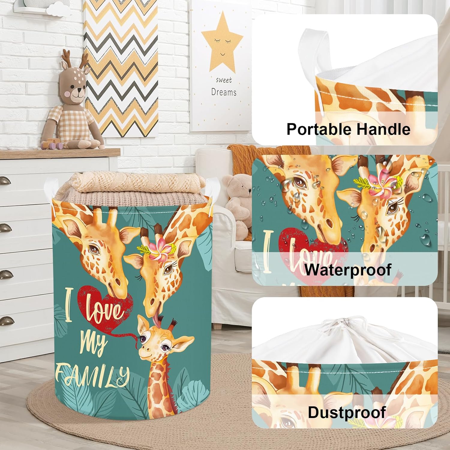 Clastyle 45L Green Giraffe Laundry Basket with Lid