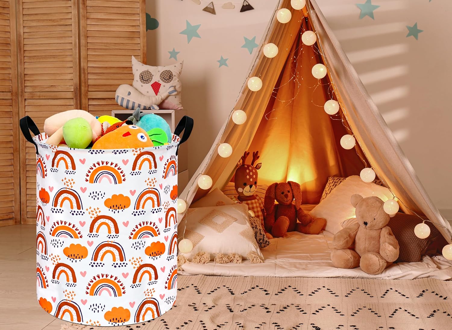 197 Inch Rainbow Round Laundry Basket with Handles