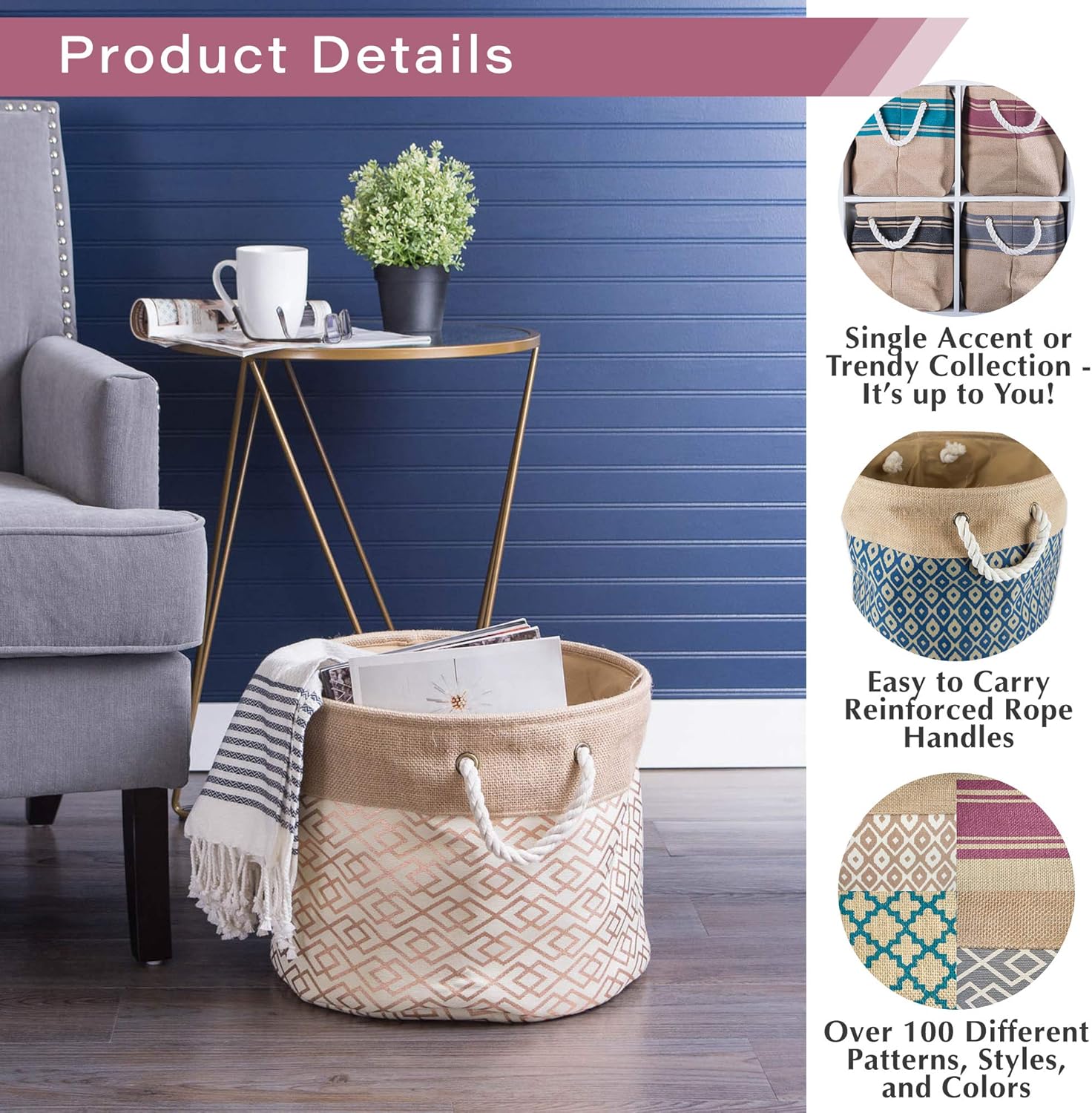 DII Collapsible Black Burlap Ikat Storage Bin