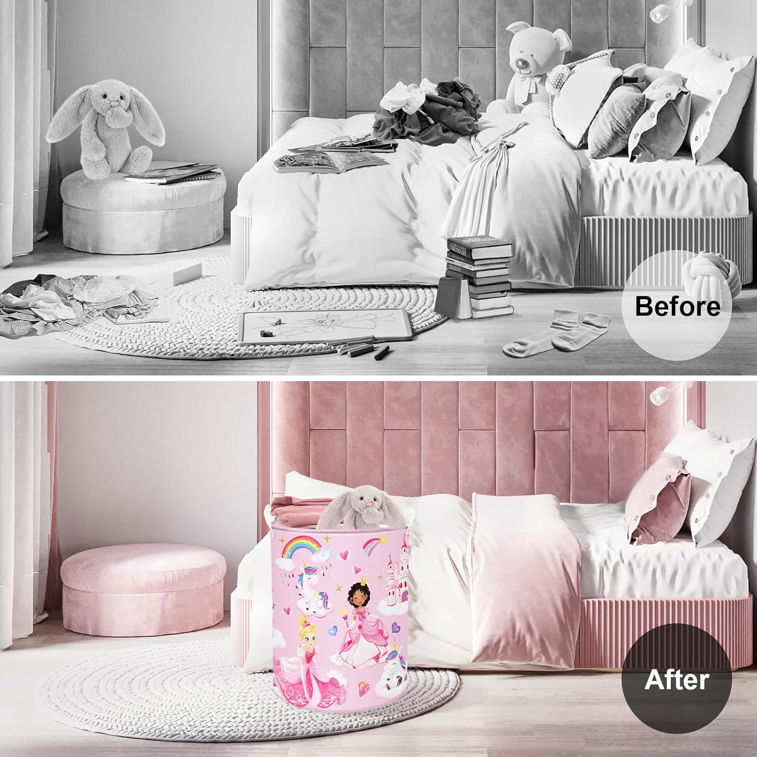 Clastyle Unicorn Princess Laundry Hamper with Lid and Handle
