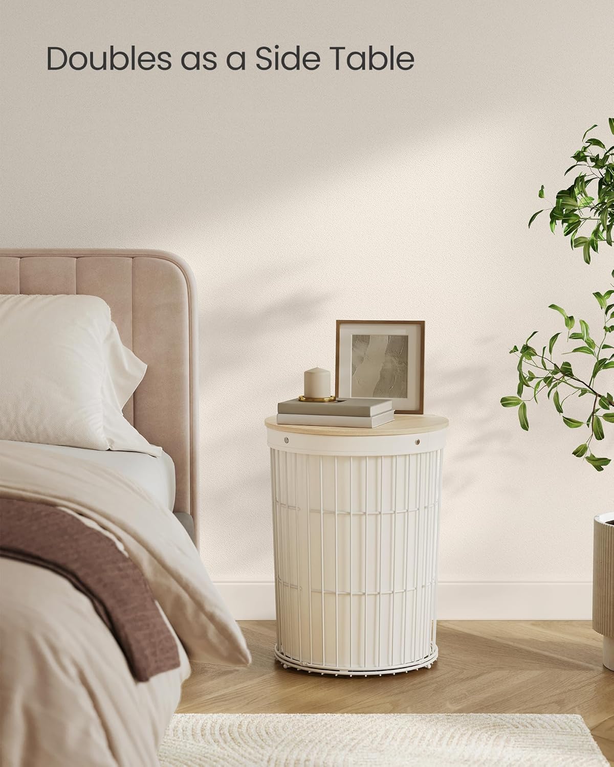 SONGMICS Laundry Hamper with Lid 25 Gallons Cream White