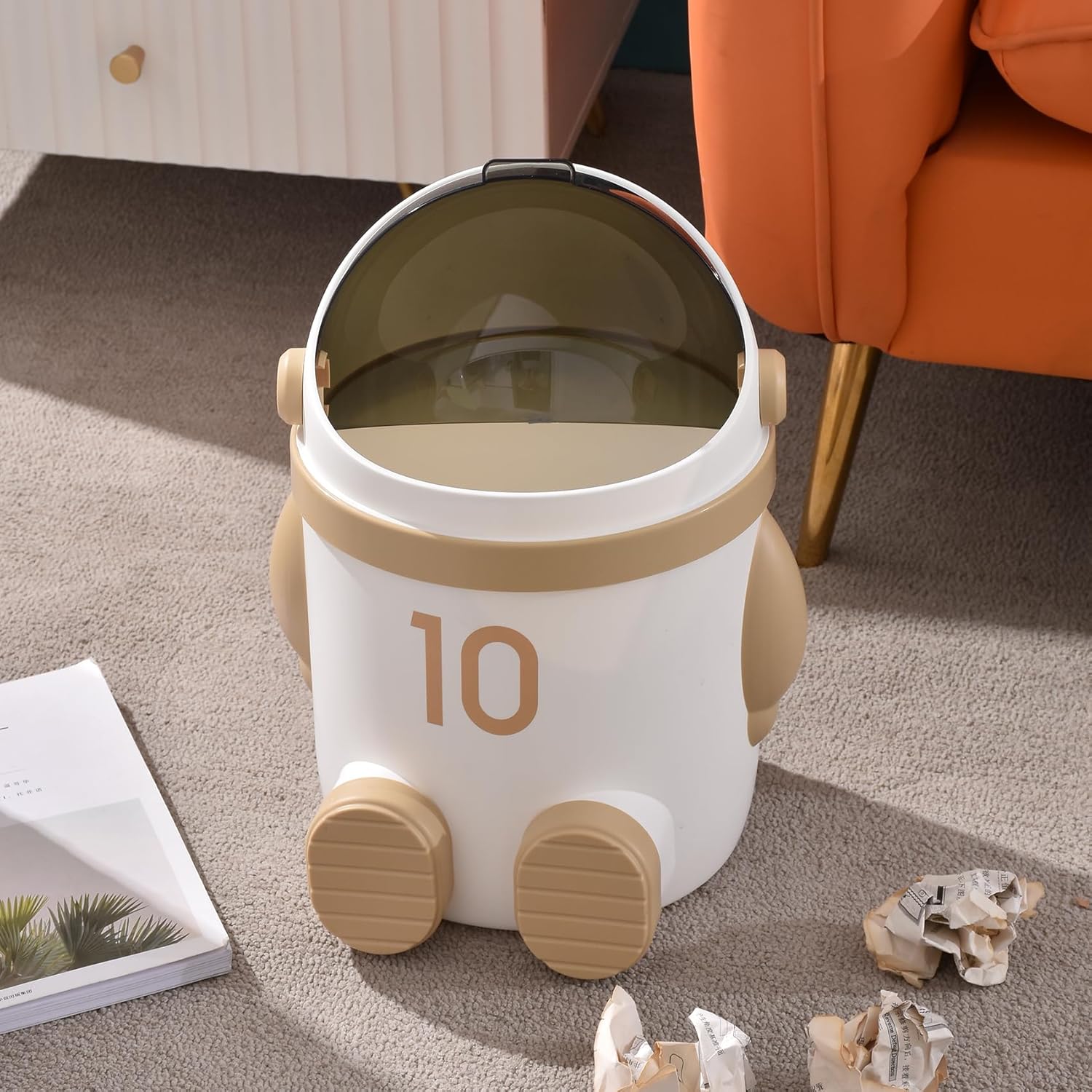 URALFA Astronaut Trash Can 12L Khaki with Swing Lid