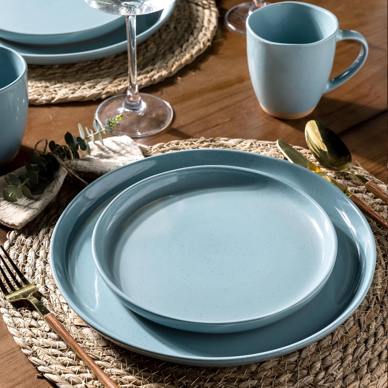 AmorArc Stone Blue Dinnerware Set for 6 18 Pieces