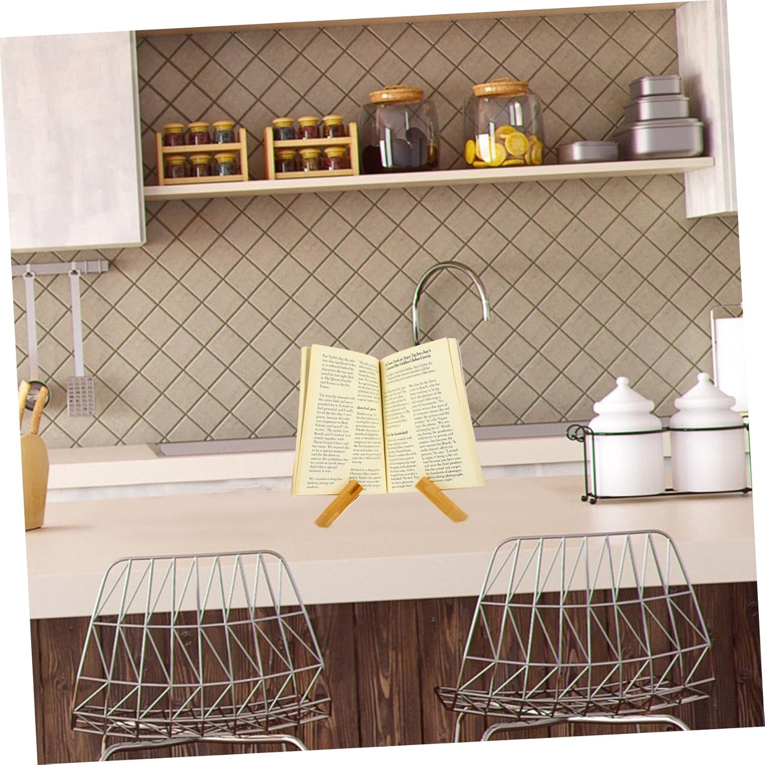 BRIGHTFUFU Wooden Book Stand for Reading and Kitchen Display