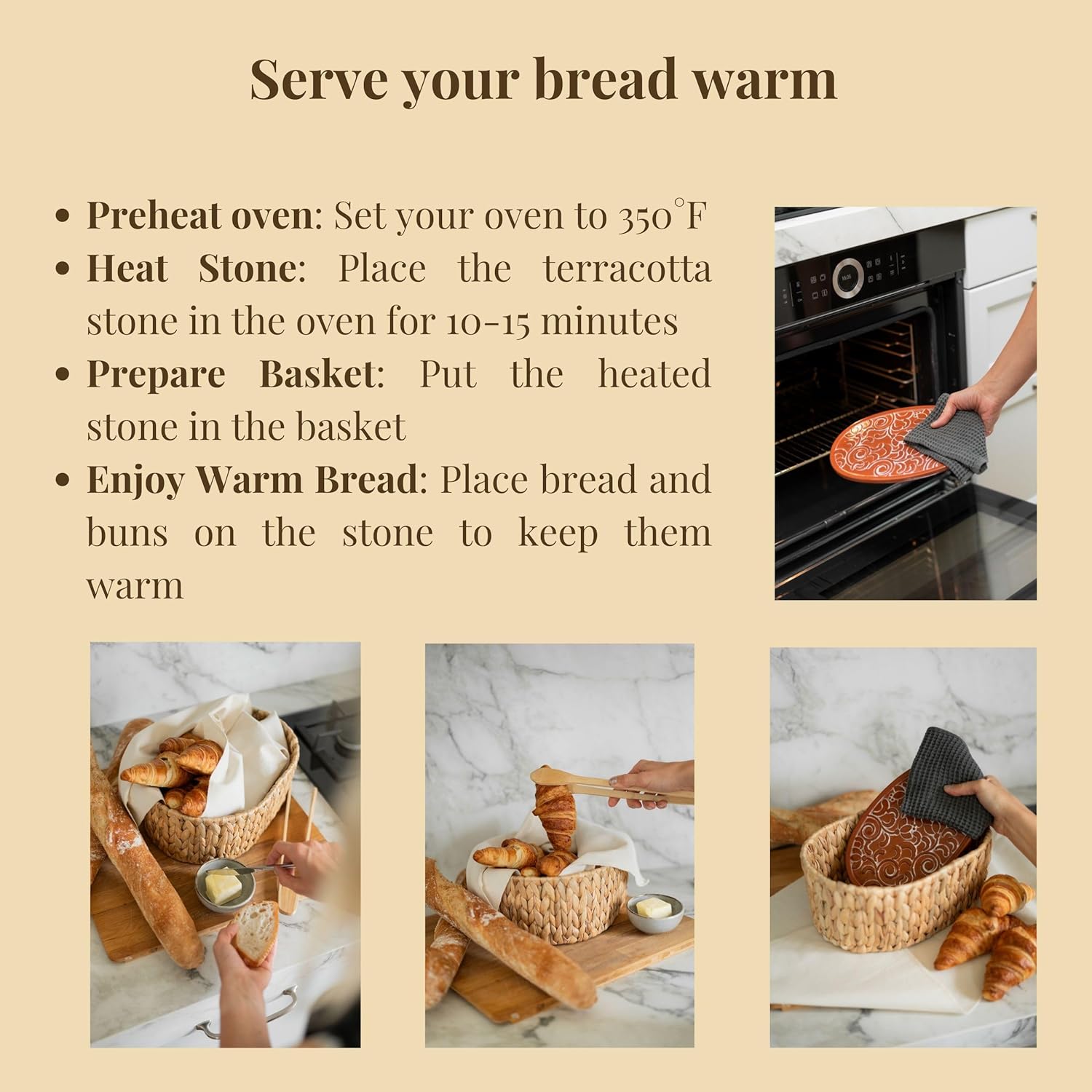 Bread Warmer Basket with Stone - 118x9x472 Inches
