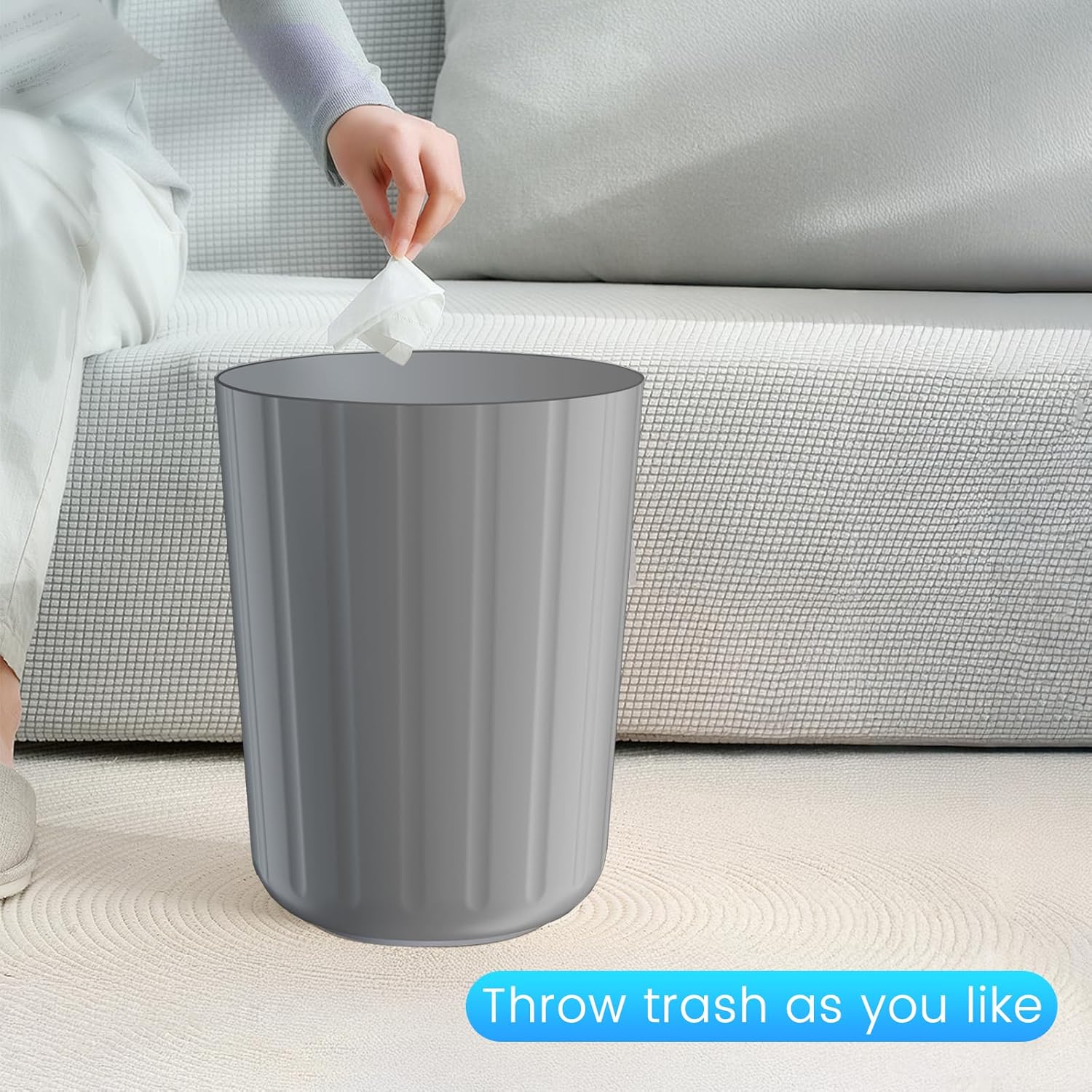 2Pack 5 Gallon Grey Plastic Trash Can Durable and Easy to Clean