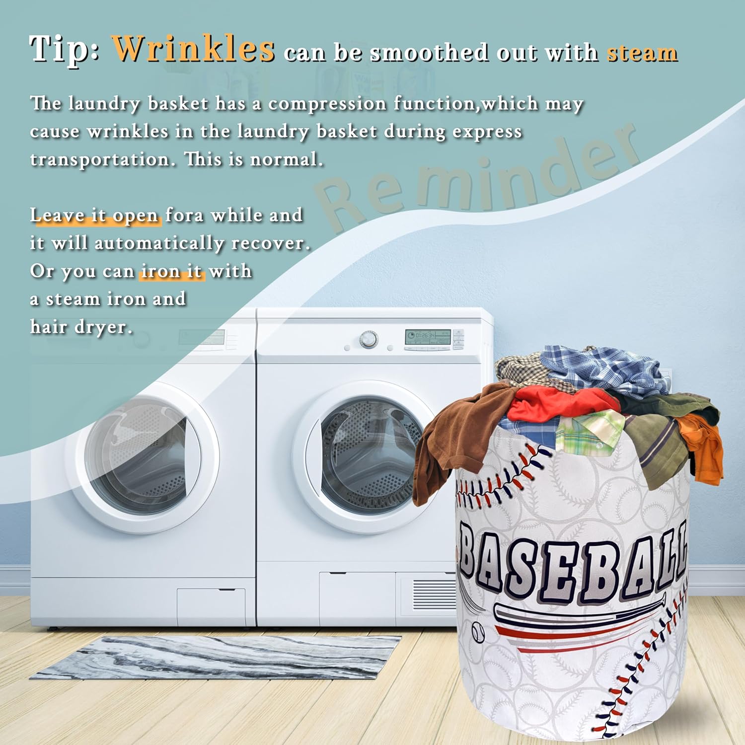 Foldable Laundry Basket with Handles and Balls Texture