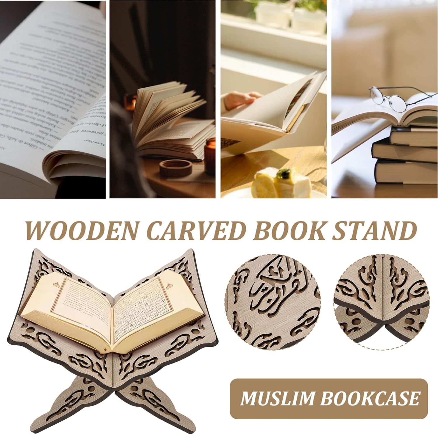 Wooden Quran Holder Stand Foldable Book Display Stand