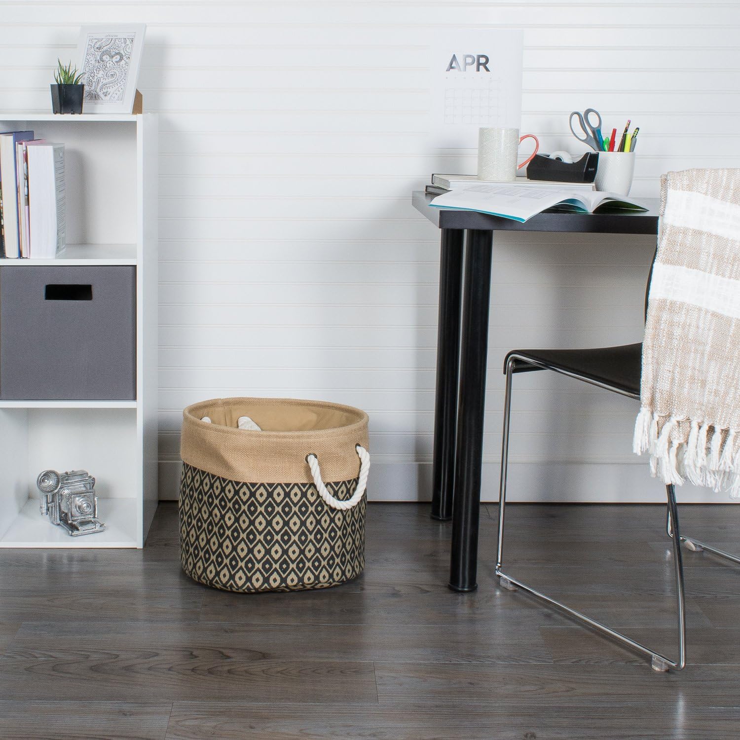 DII Collapsible Black Burlap Ikat Storage Bin