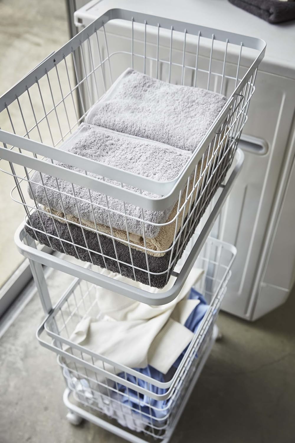 Yamazaki Home Steel Cart for Tower Laundry Basket Wagon White