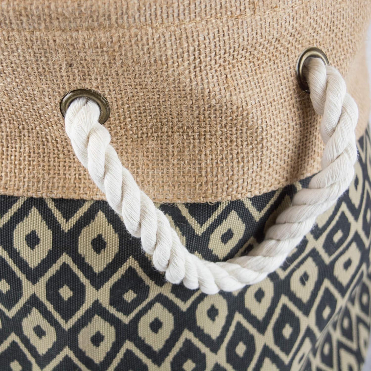 DII Collapsible Black Burlap Ikat Storage Bin