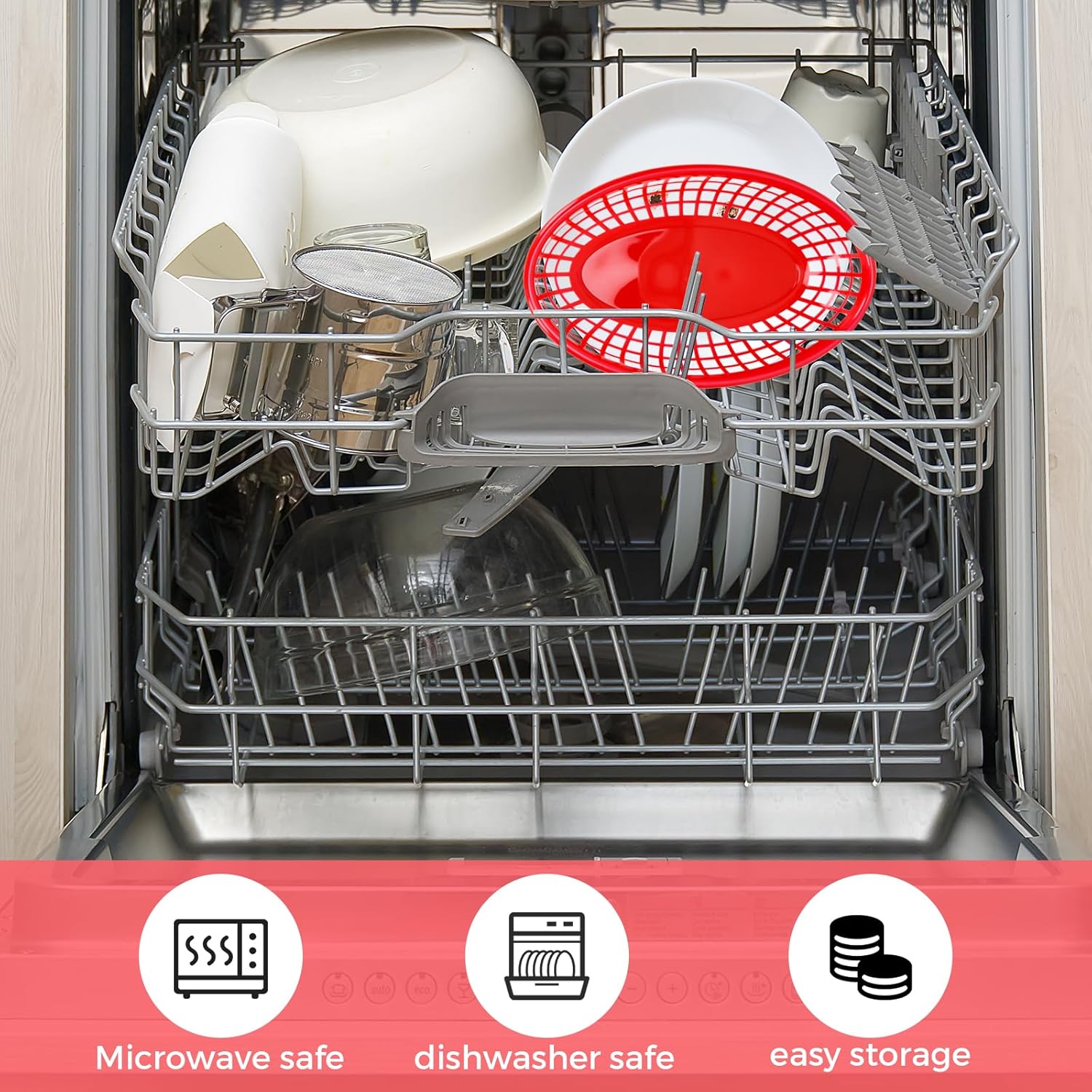 50 Pack Red Plastic Food Baskets for Serving