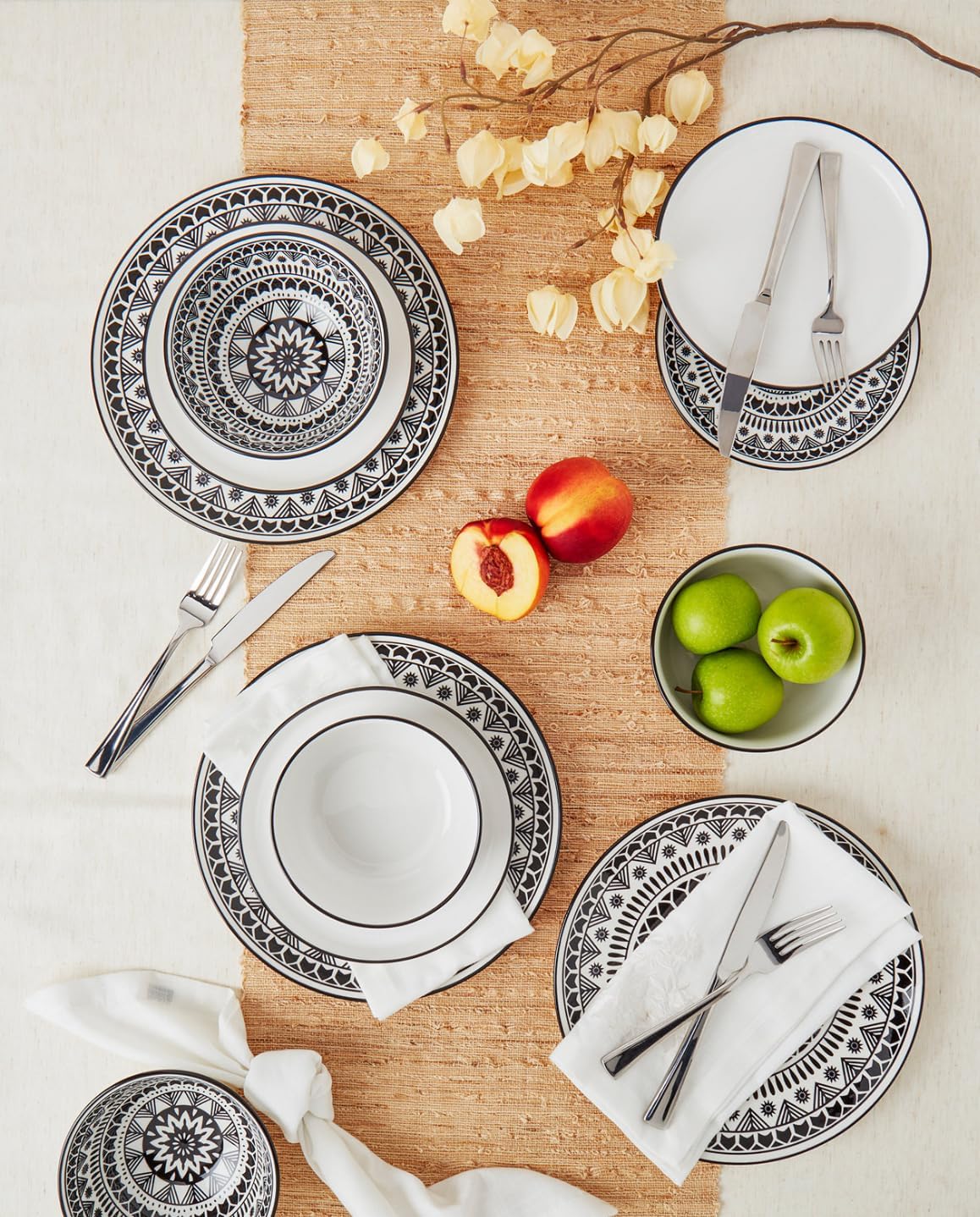 12 Piece Black Pad Print Dinnerware Set 1