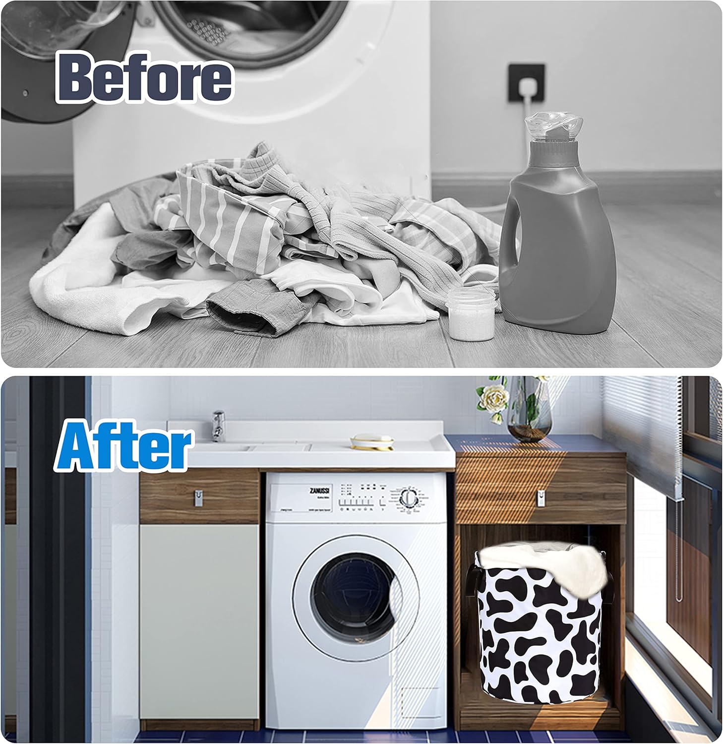 NUTAINLA Cow Print Foldable Laundry Basket