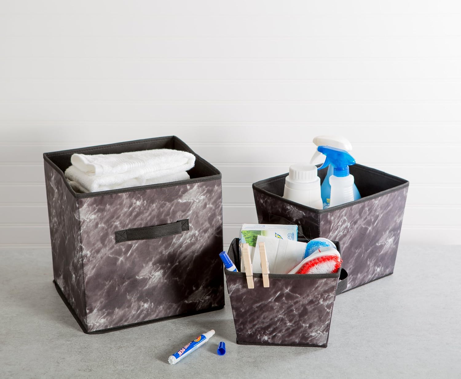 DII Laundry Storage Collection Set of 4 Foldable Bins Black